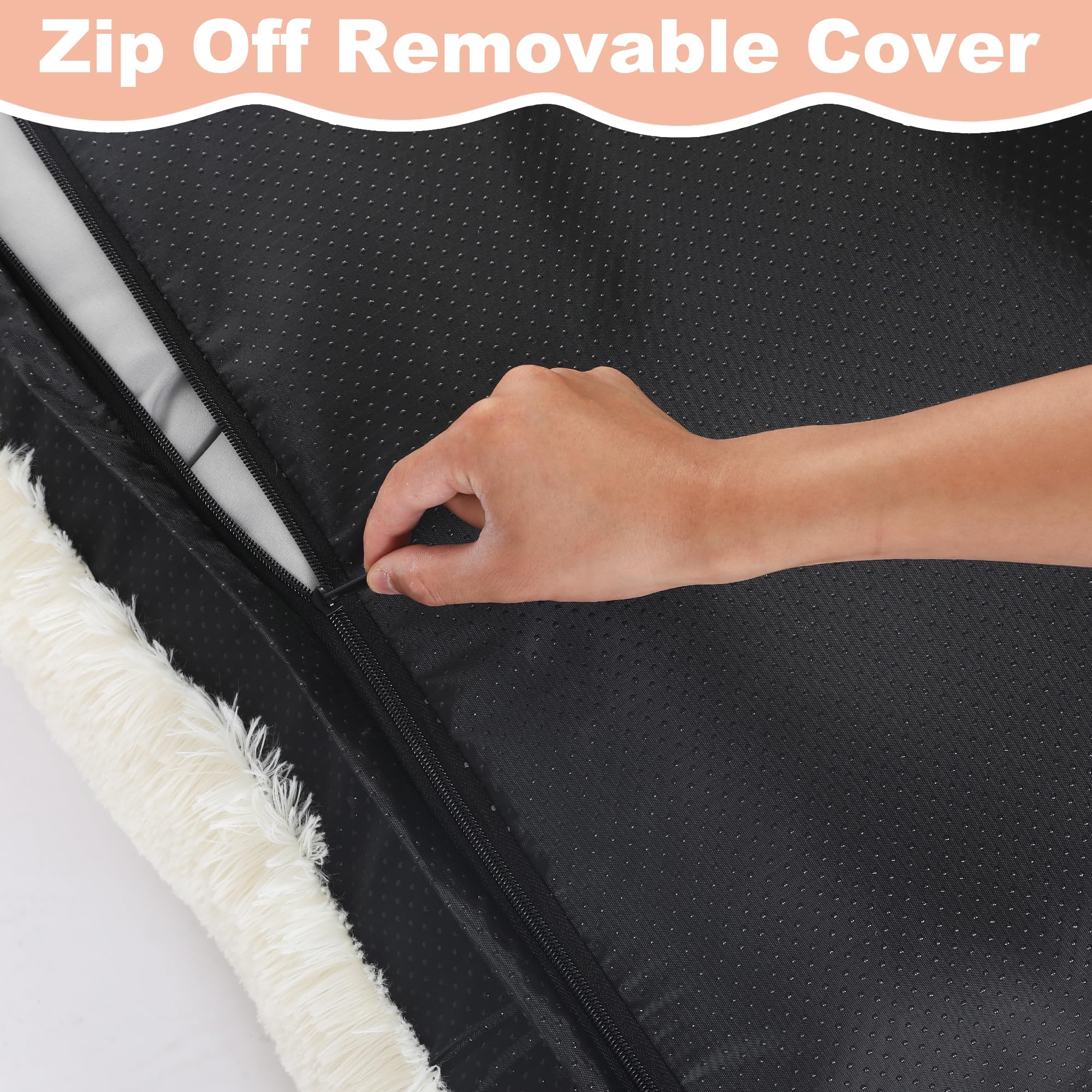 Bedfolks Waterproof Xxl Dog Crate Bed, Plush Pad With Removable Cover, Faux Fur, Fluffy Washable Kennel Bed, 47''X29'', Cream