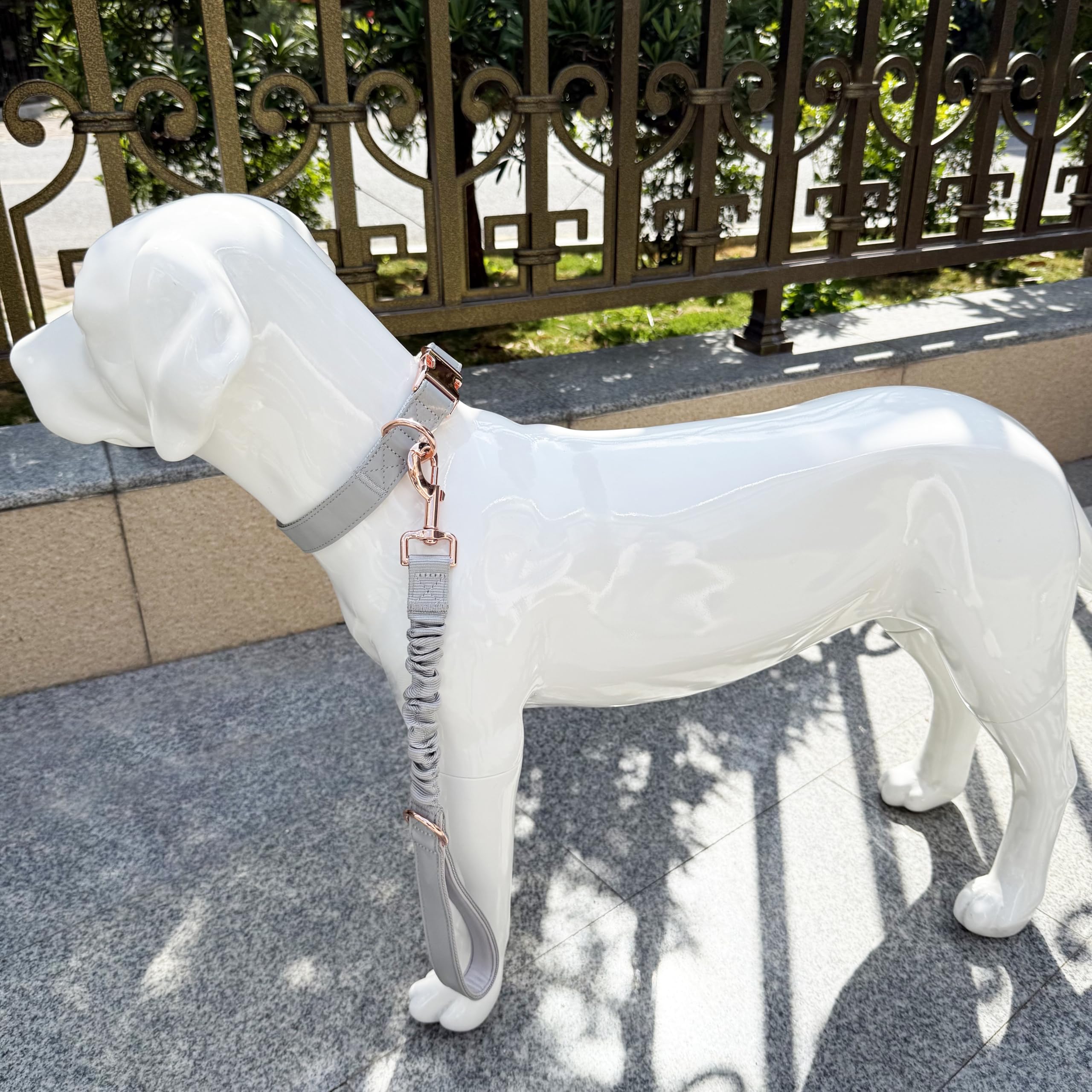 18'' Short Dog Leash Comfortable Soft Nylon Bungee Resistance Elastic Short Leash For Large And Medium Dogs (Grey, 18''-24'')