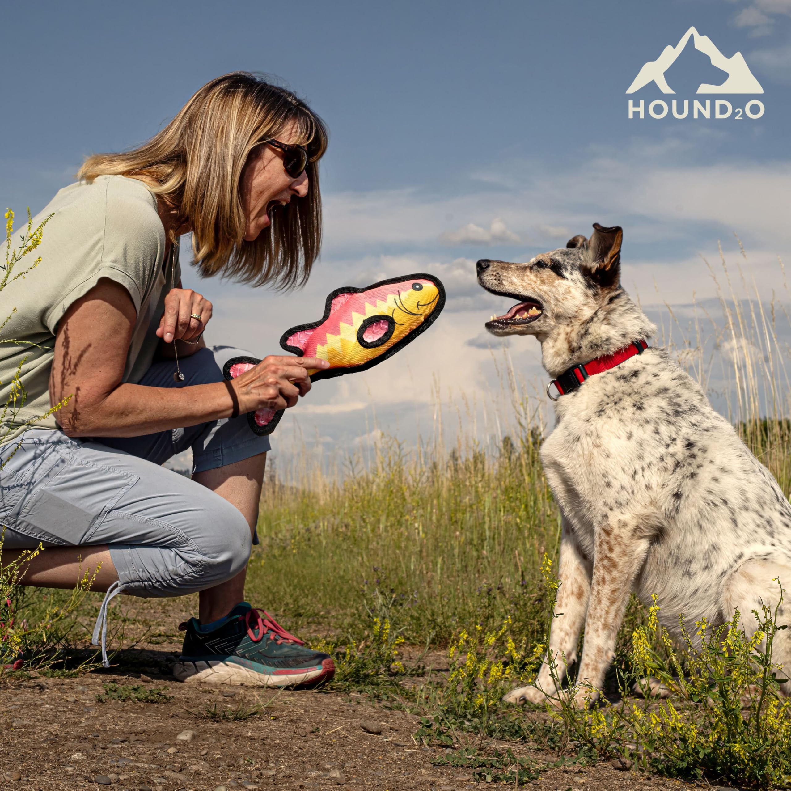 Hound2O Durable Plush Outdoor Toys For Dogs | Squeaky Bass | Fun Fishing Themed Dog Toy With Playful Squeaker