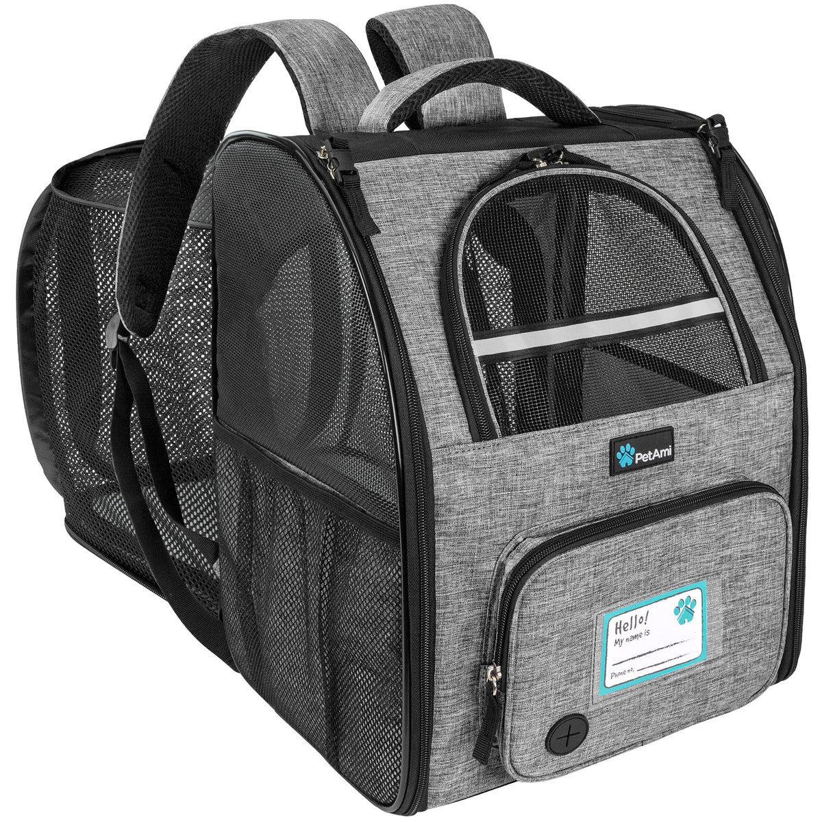 Petami Dog Cat Backpack Carrier, Expandable Pet Carrier Backpack For Travel Hiking, Small Medium Dog Puppy Large Cat Carrying Backpack, Airline Approved Ventilate Soft Back Support, 18 Lbs, Light Gray