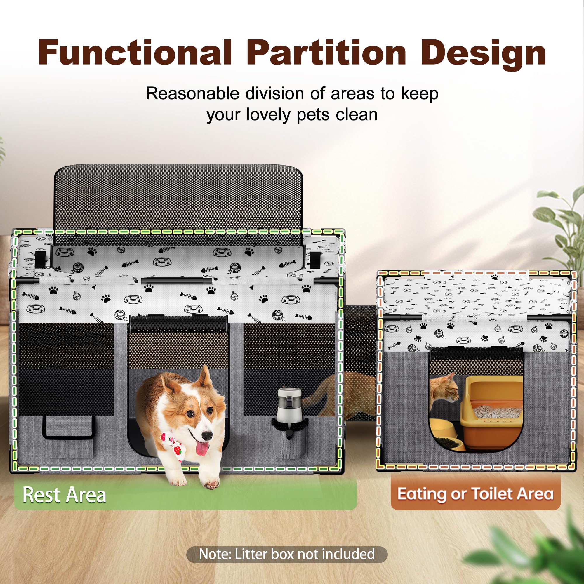 Bufor Portable Cat Playpen, Pet Dog Playpen, Kitten Puppy Play Pen For Indoor/Outdoor, Collapsible Cats Cages Enclosed Tent With