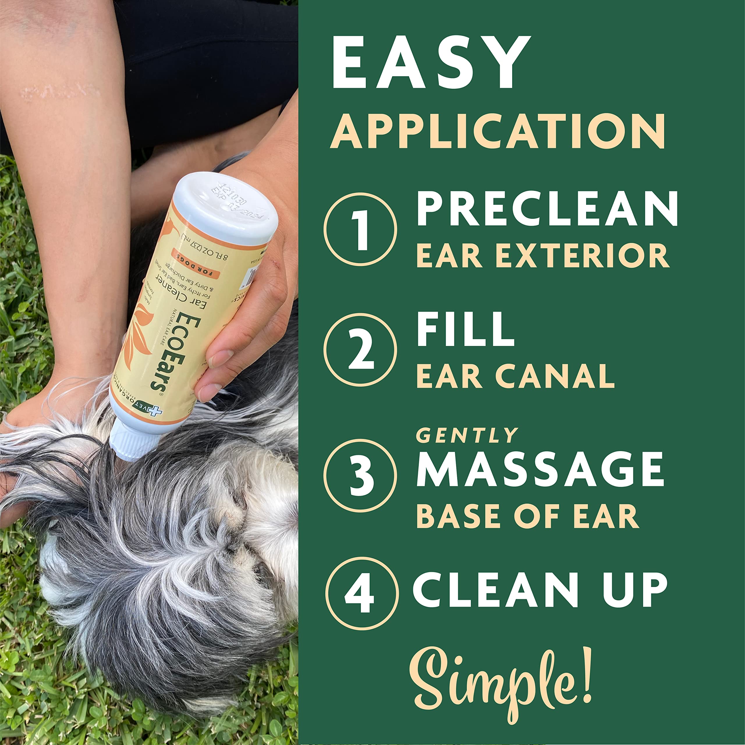 EcoEars Dog Ear Cleaner. Natural Multi-Action Formula. for Bad Discharge & Smell. Naturally Removes Foreign Matter and Cleanses