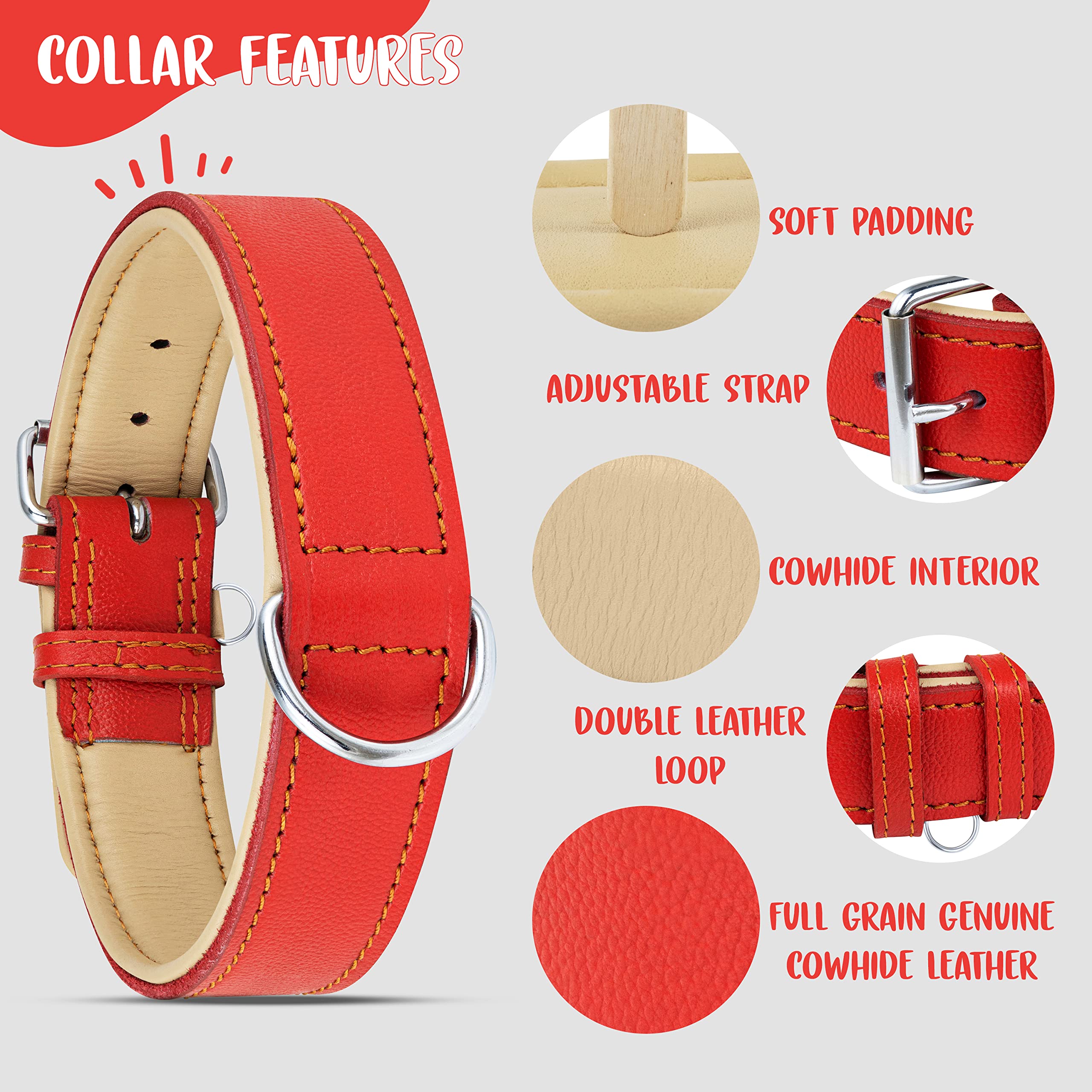 Riparo Red Dog Collar, Dog Collars For Medium Dogs, Leather Dog Collar For Medium Dogs (M: 1'' Wide For 13.5   -17.5    Neck, Re