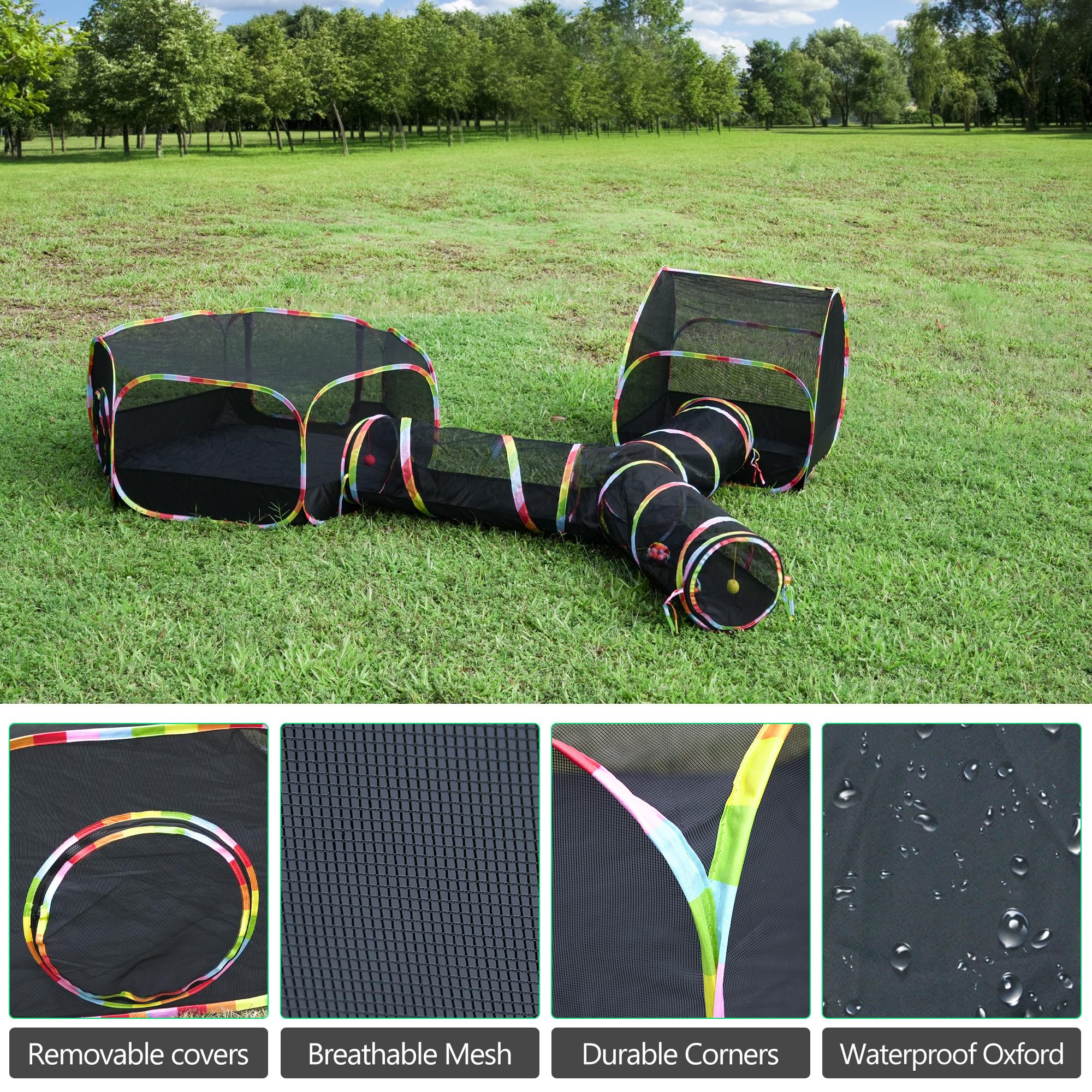 Naielfopet Outdoor Cat Enclosure With Cat Tunnel, Tent, Playhouse And Cat Toy Ball With Bell - Portable Indoor/Outdoor Playpen F