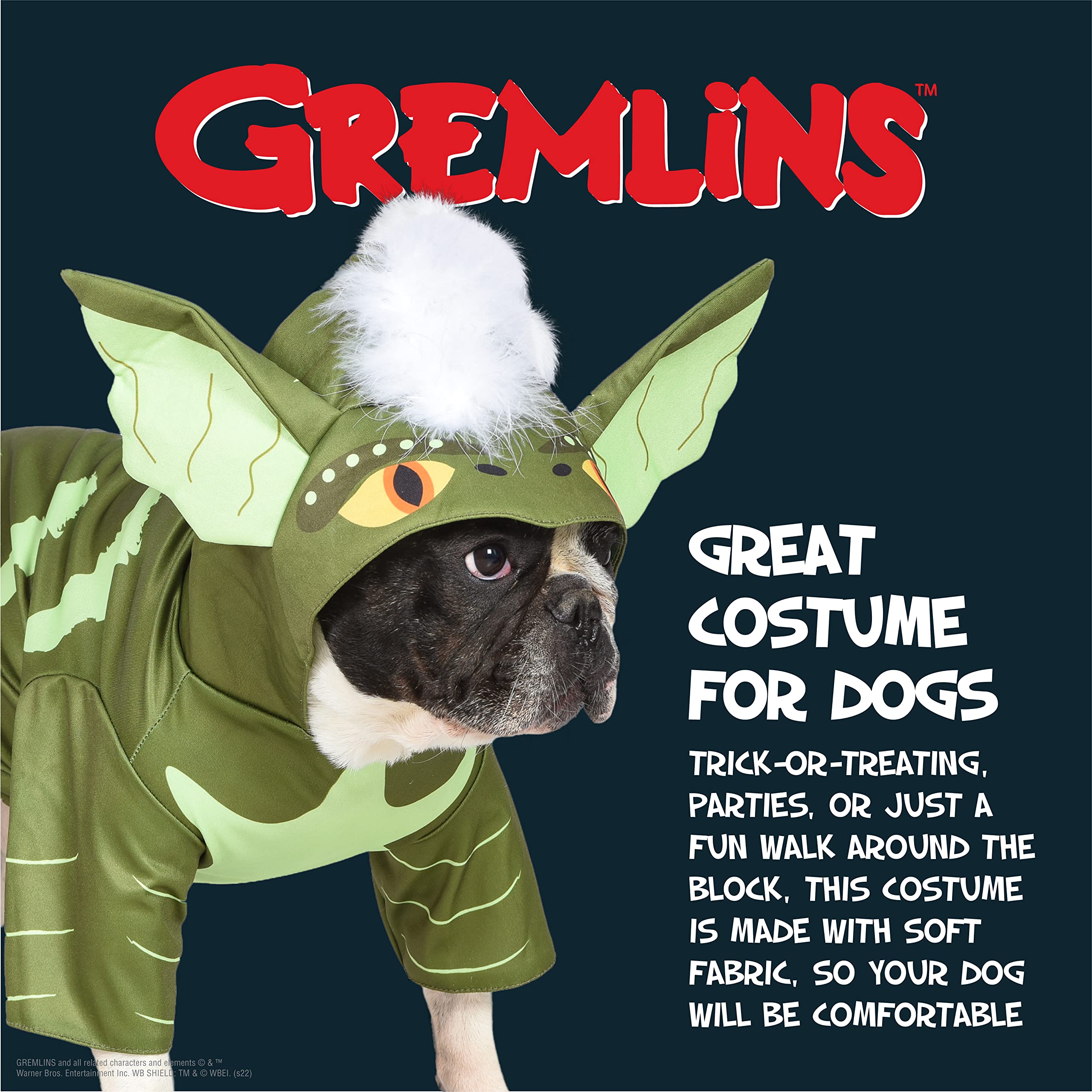 Warner Bros Horror Wb: Gremlins Halloween Costume For Dogs With Hood – Size Large | Cute Pet Costumes, Scary Costumes For Dogs| Officially Licensed Gremlins Pet Products, Green (Ff23213)