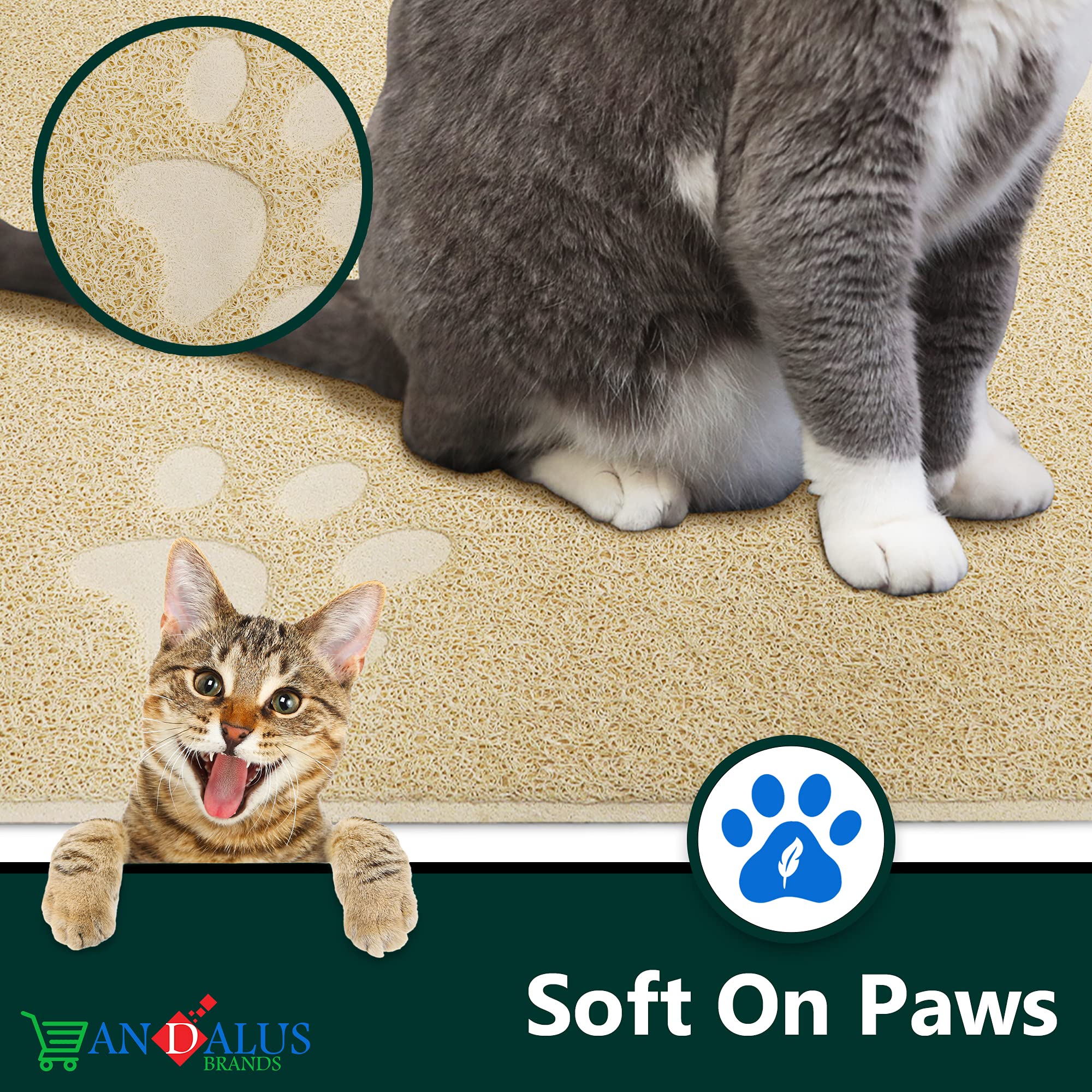Andalus Premium Cat Litter Mat Pack Of 1-100% Waterproof With Non-Slip Backing Of Litter Box Mat - Soft On Kitty Paws & Easy To Clean Cat Mats For Litter - Beige, Extra-Large (35' X 23')
