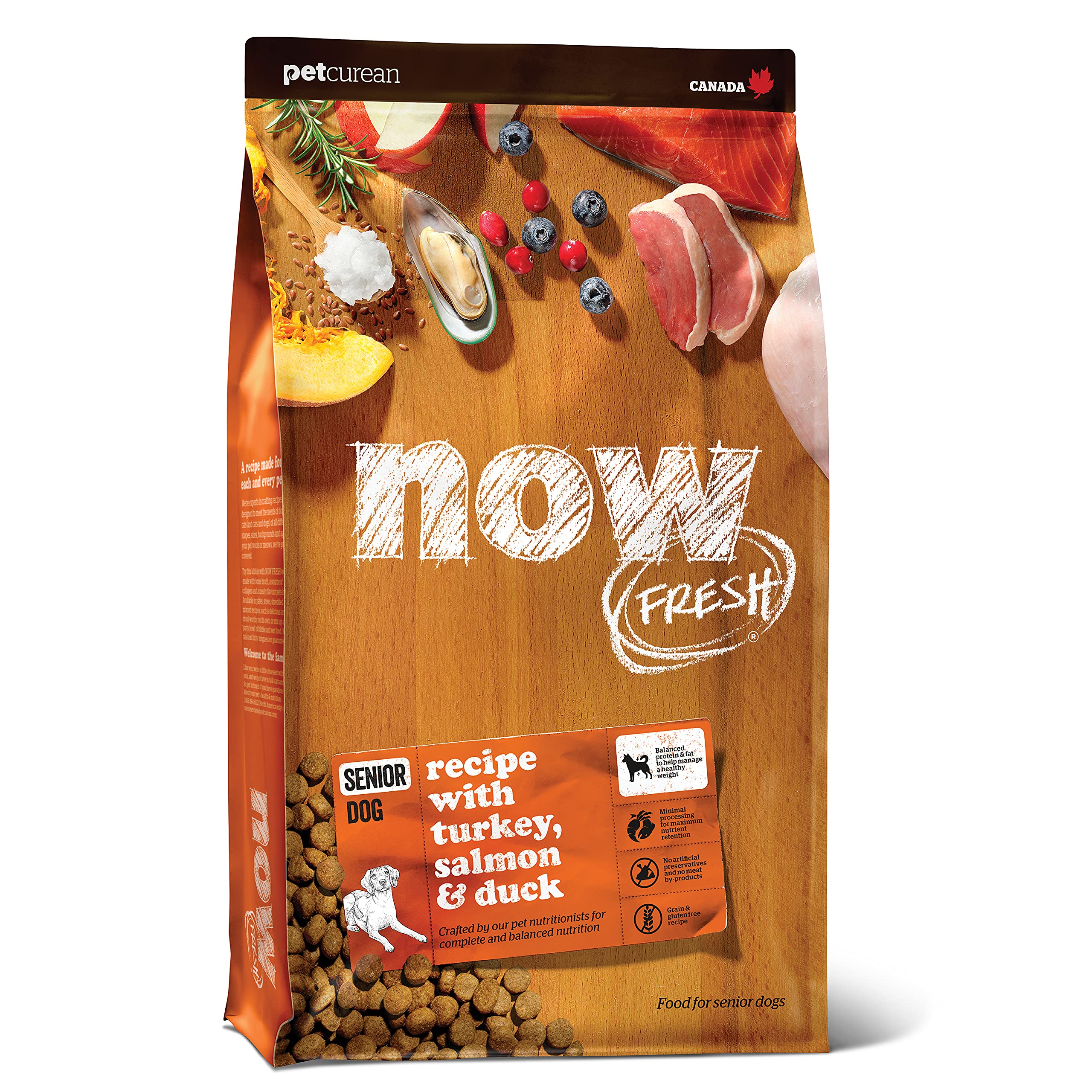 Now Fresh Grain-Free, Dry Dog Food, Real Meat and Fish, Turkey, Salmon and Duck Senior Recipe, All Breed Size, 3.5 lb Bag