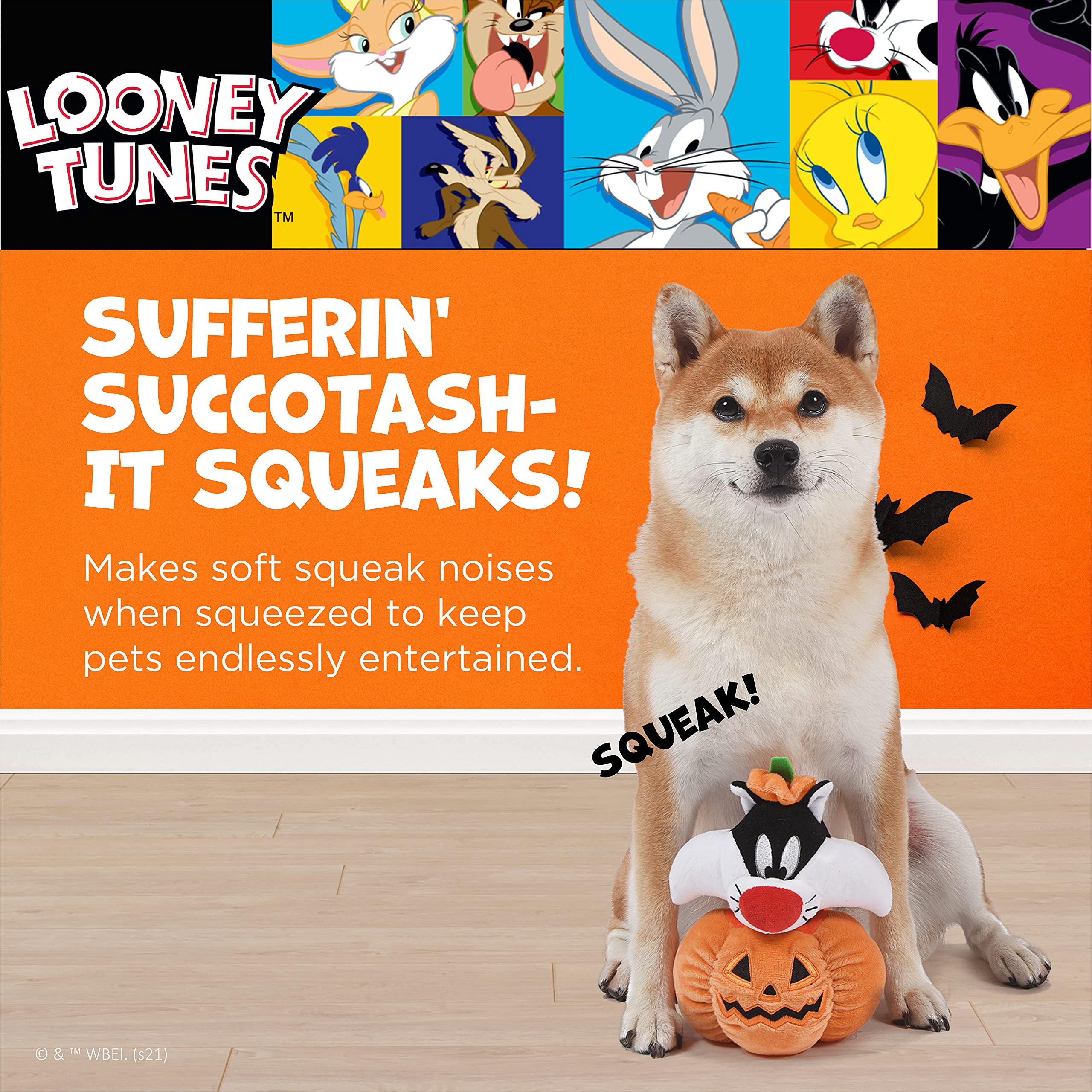 Looney Tunes For Pets Sylvester The Cat Halloween Pumpkin Head Plush Dog Toy | Stuffed Animal Toy For Dogs, Small Dog Toy Sylvester The Cat Squeaky Dog Toy Dog Chew Toy, 6 Inch