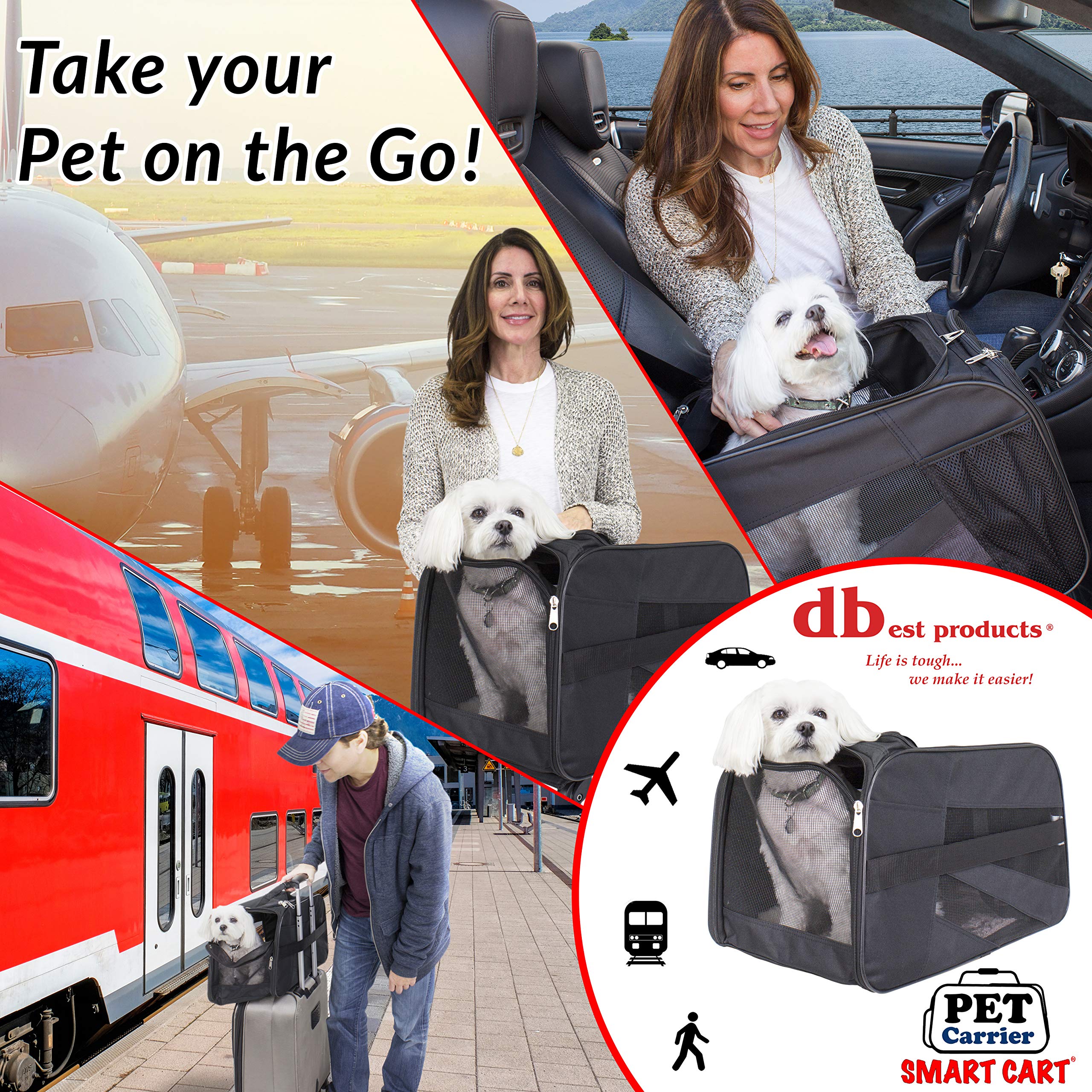 dbest products Pet Smart Cart Carrier, Medium, Black, Soft-Sided, Airline Approved Travel Bag, Model 08-093