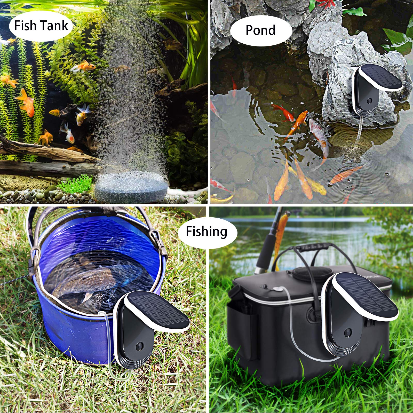 Lewisia Solar Air Pump Kit USB Aquarium Fish Tank Air Pump with Air Hoses Bubble Stones Clip 3 Working Modes Pond Aerator Bubble