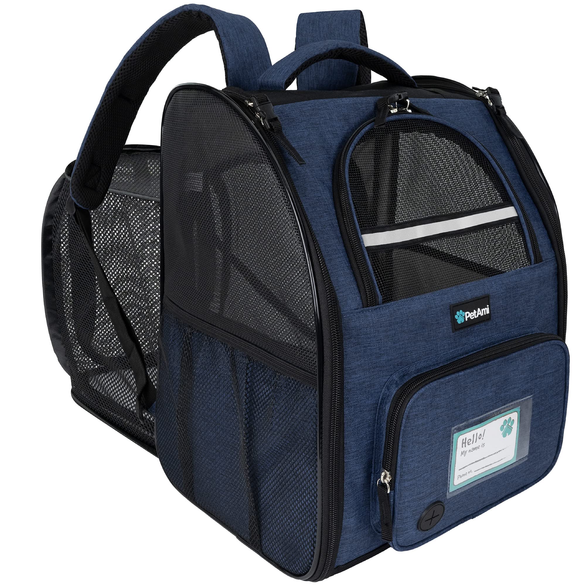Petami Dog Cat Backpack Carrier, Expandable Pet Carrier Backpack For Travel Hiking, Small Medium Dog Puppy Large Cat Carrying Backpack, Airline Approved Ventilated Soft Back Support, 18 Lbs, Navy