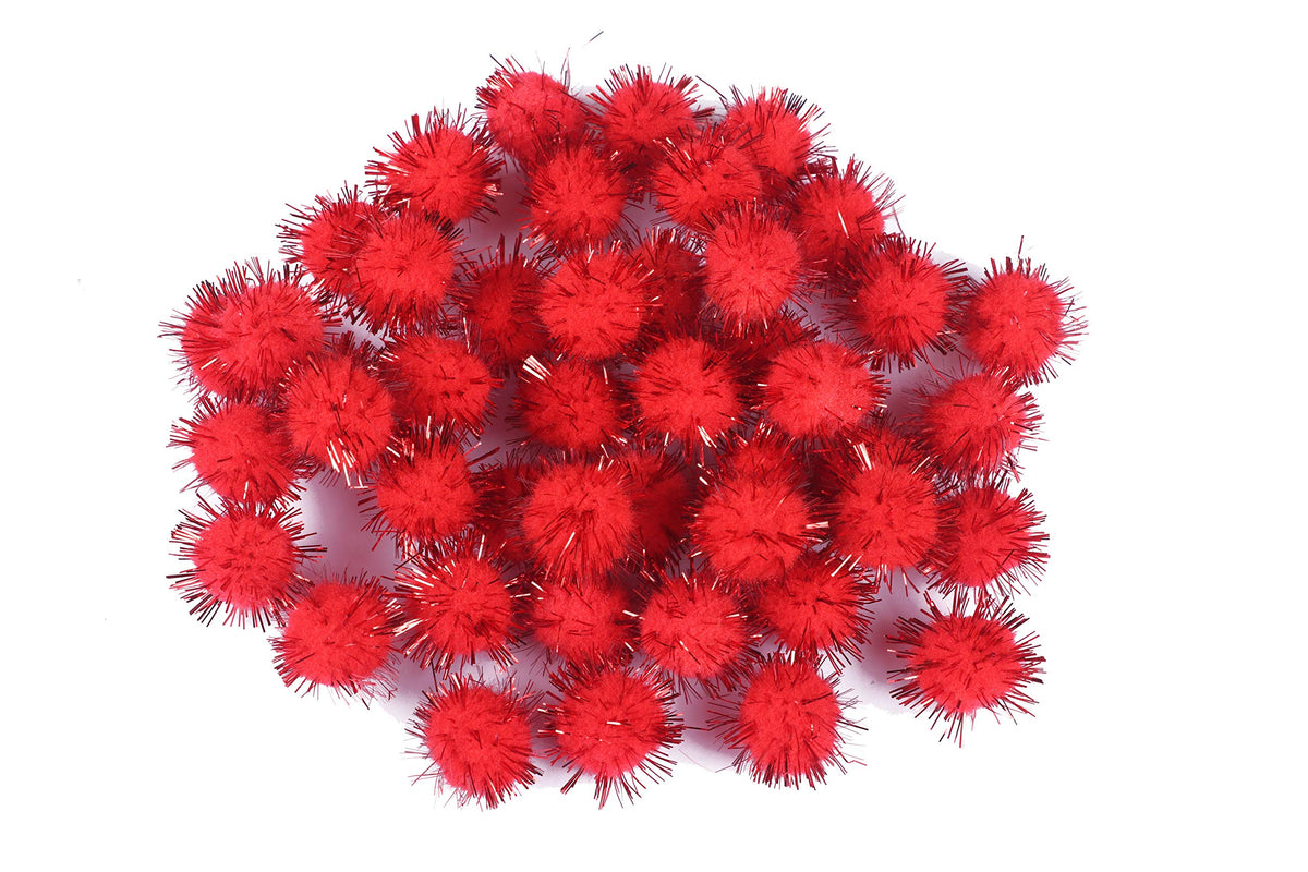 Yycraft 200Pcs Pom Poms Glitter Poms Sparkle 5/8(15Mm) Balls Cat Toy For Kittens-Red