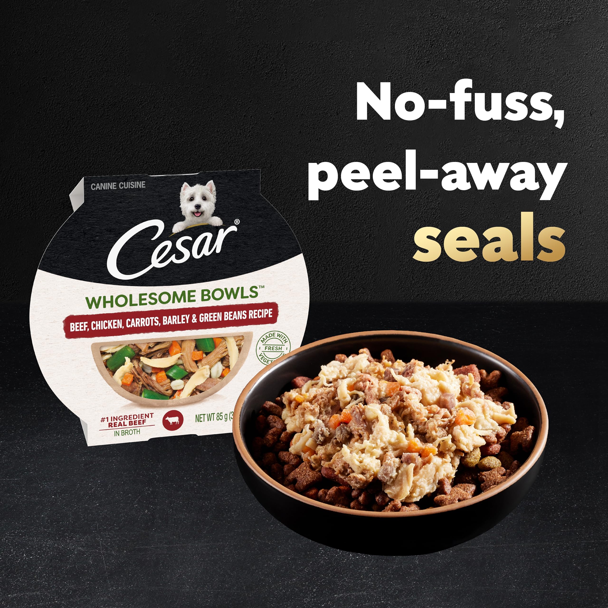 CESAR WHOLESOME BOWLS Adult Soft Wet Dog Food Beef, Chicken, Carrots, Barley & Green Beans Recipe, (10) 3 oz. Bowls