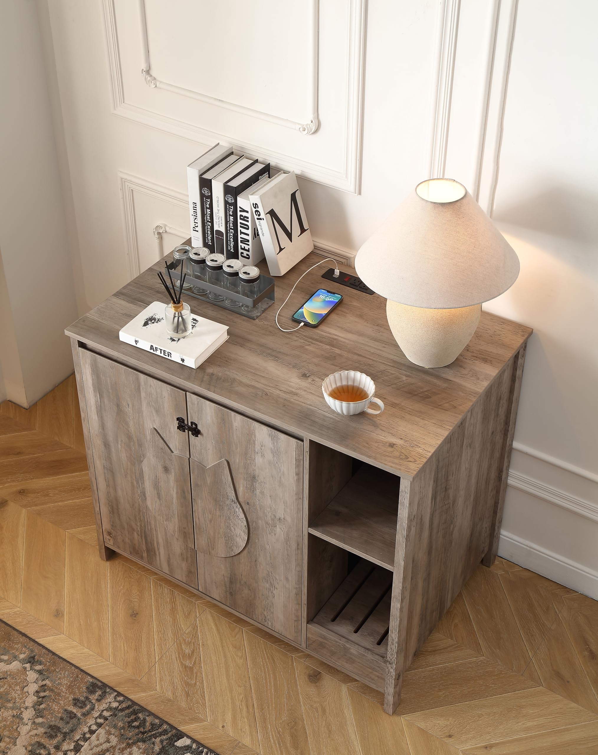 Forest Gravity Cat-Faced Doors Cat Litter Robot Enclosure,Automatic Litter Box Enclosure For Litter Robot 3/4,Power Outlet For L