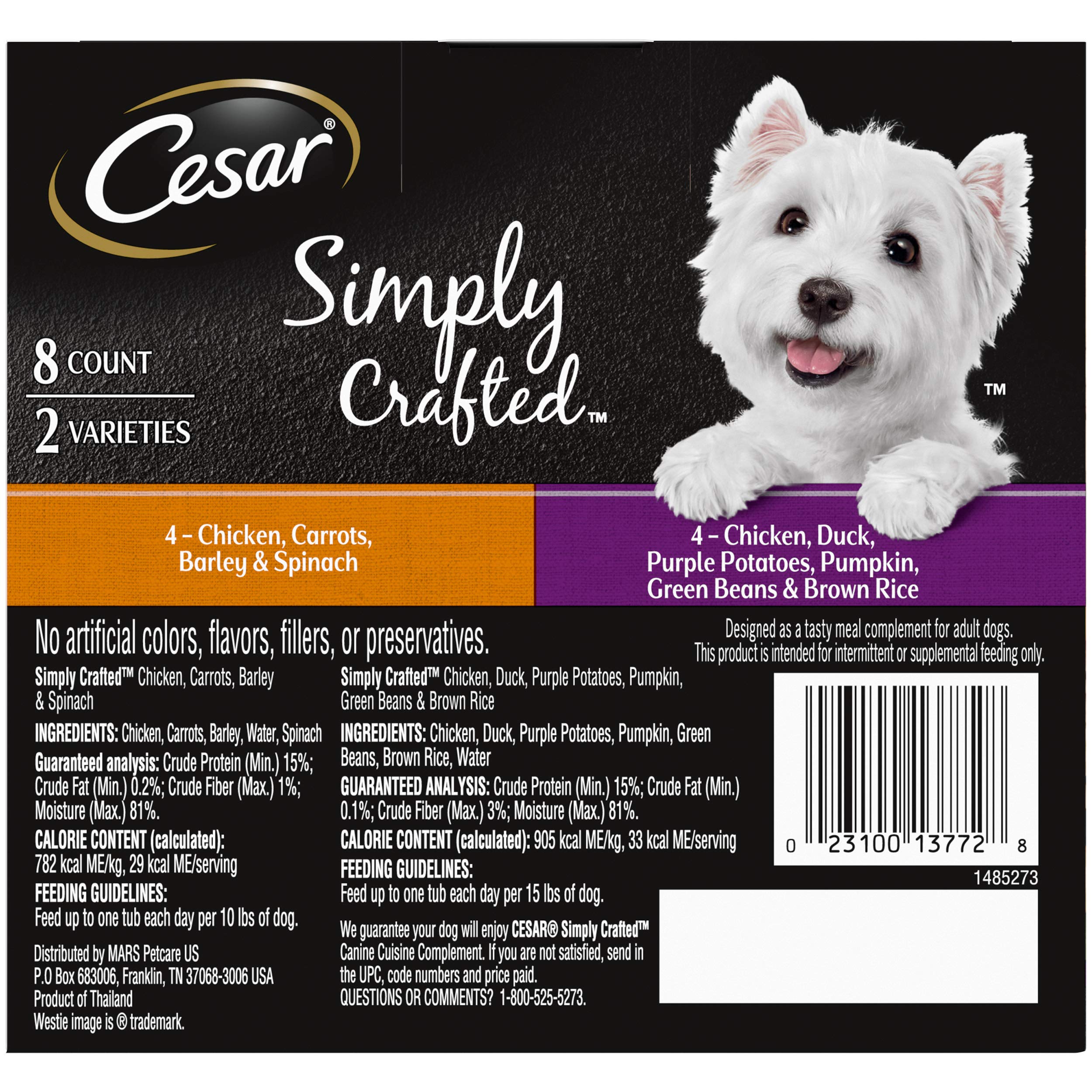 Cesar Simply Crafted Adult Wet Dog Food Meal Topper, Chicken, Duck, Purple Potatoes, Pumpkin, Green Beans & Brown Rice and Chick
