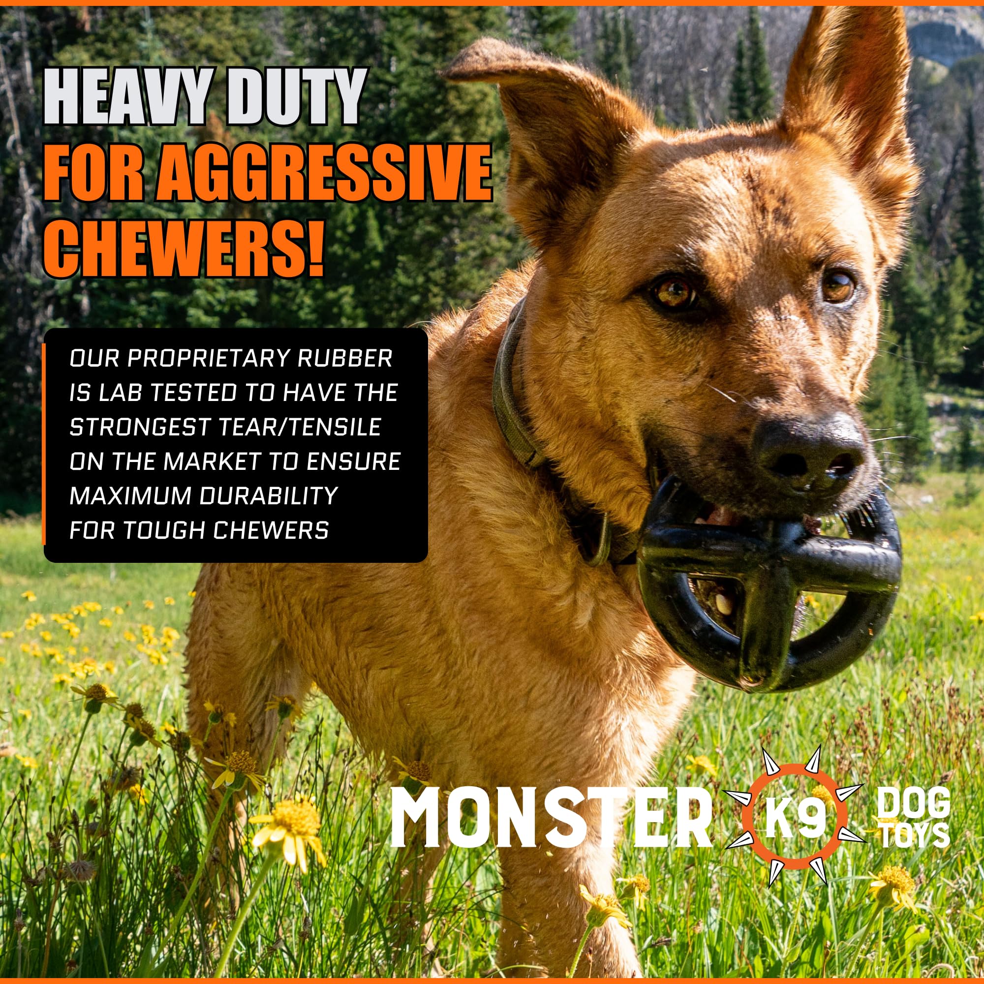 Monster K9 Tough Dog Toys For Aggressive Chewers Large Breed, Ring Ball - Virtually Indestructible Dog Toy Balls For Large Breed And Medium Breed Dogs, Heavy-Duty Rubber Dog Toy Fetch Ball
