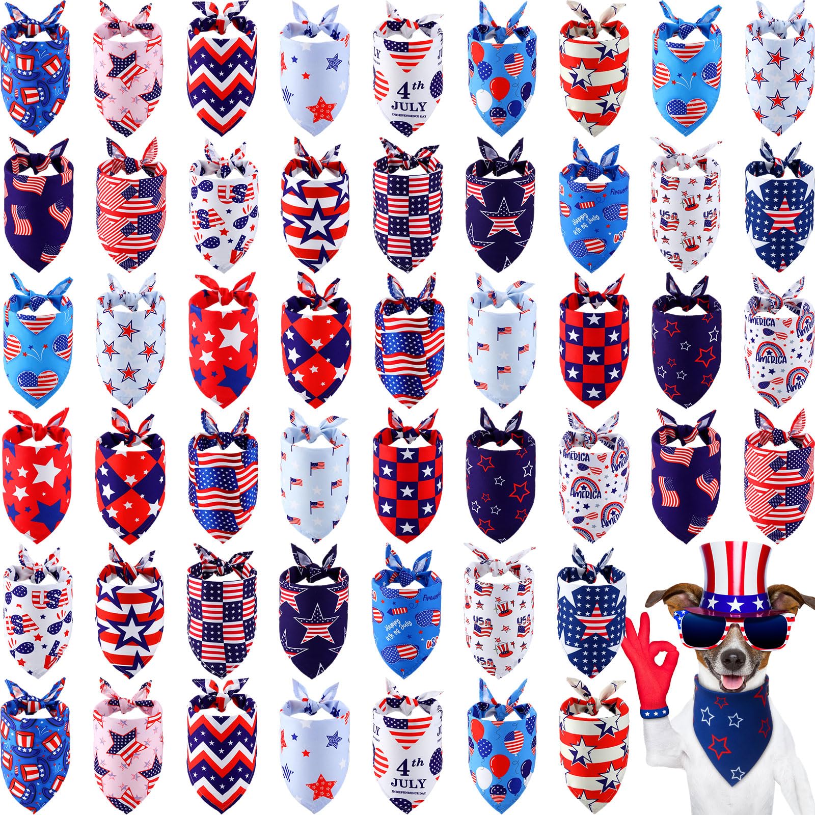 Sumind 50 Pieces Patriotic Dog Bandanas Bulk America Flag Bandanas for Dogs Triangle Pet Scarf for 4th of July Independence Day 