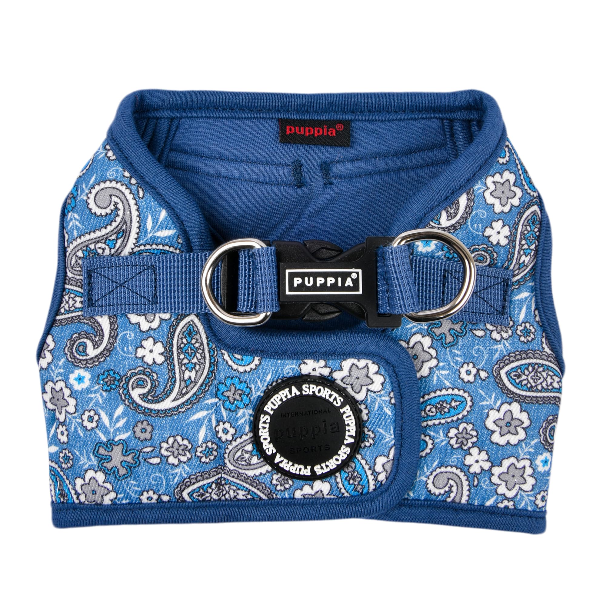 Puppia Cynthia Dog Vest Harness B (Step-In) Fashionable Paisley Pattern Spring Summer Harness For Small And Medium Dogs, Blue, L