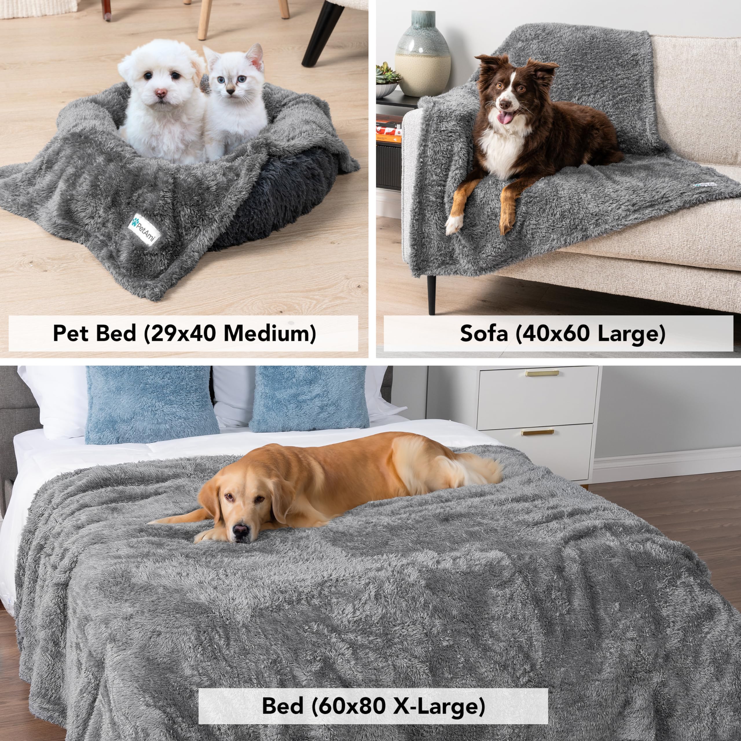 Petami Dog Blanket For Small Dogs Grey, Fluffy Soft Puppy Blanket, Sherpa Fleece Cat Blanket For Kitten Doggie, Calming Pet Blanket Throw For Couch Sofa Bed Washable, Small 24X32