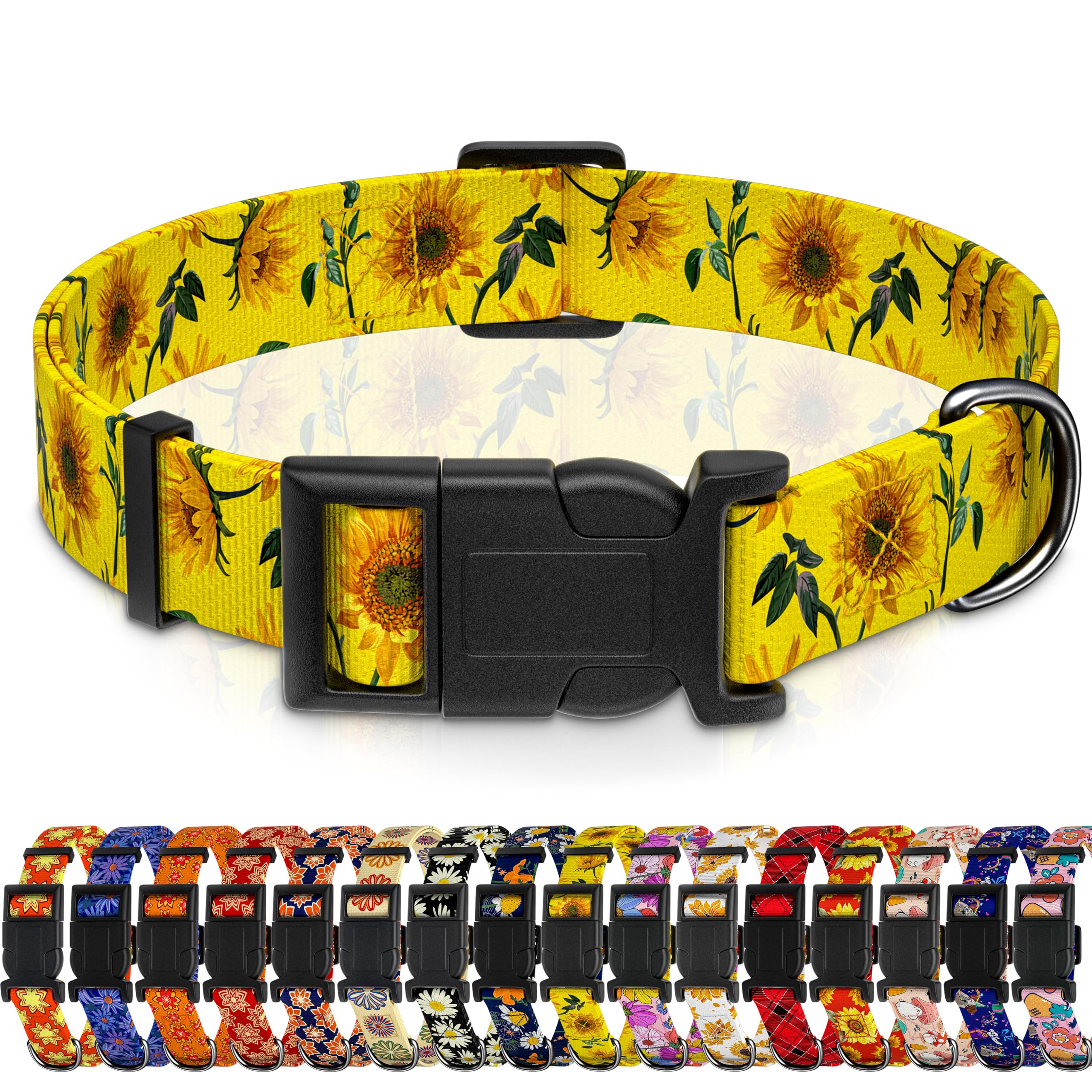 Seyezo Dog Collar, Floral Puppy Collar For Small Medium Large Dogs, Adjustable Soft Sunflower Pet Collar With Safety Buckle For 