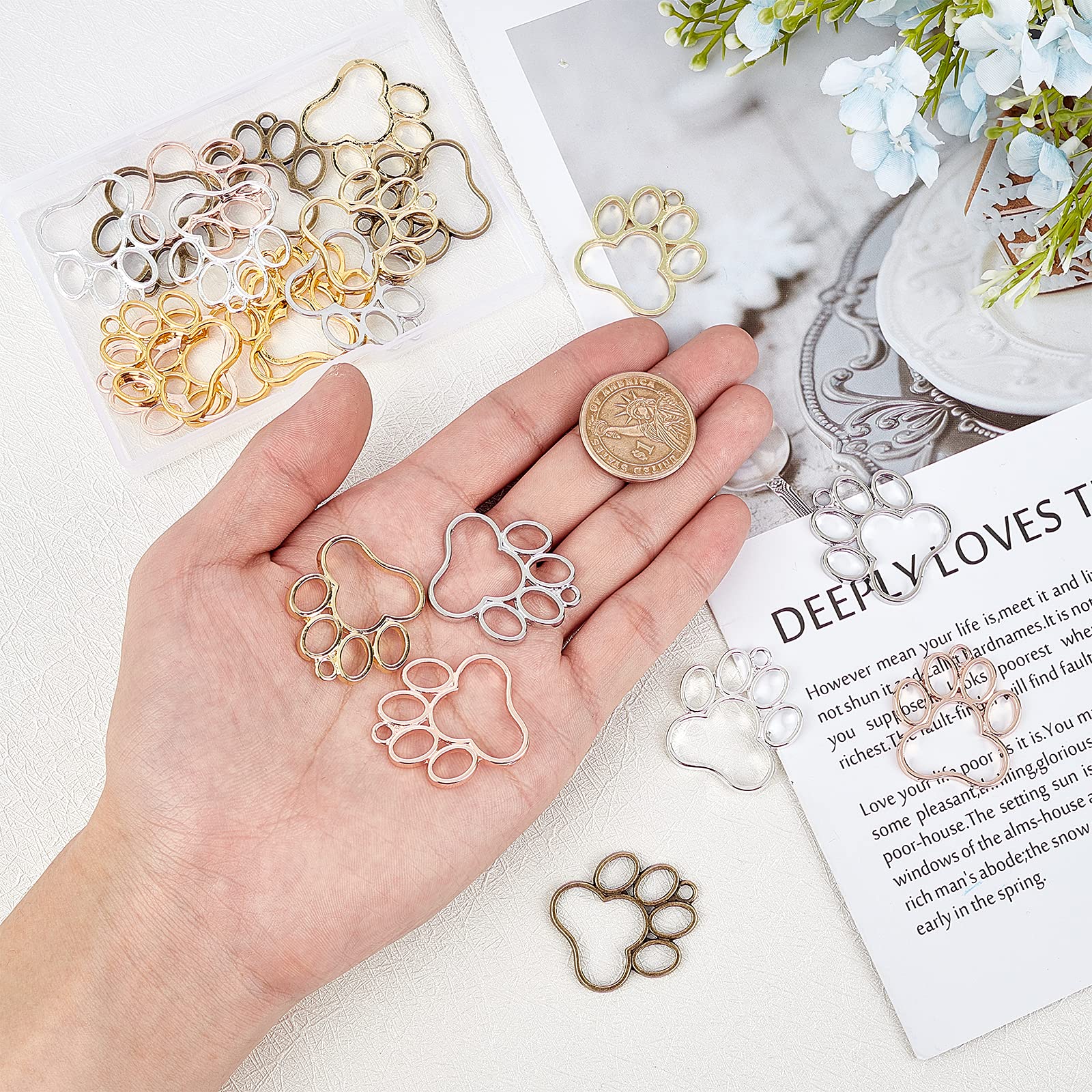 Olycraft 24Pcs Dog Paw Open Bezel Charms 29X32Mm Alloy Dog Paw Frame Pendants Color-Lasting Hollow Resin Frames With Loop For Re