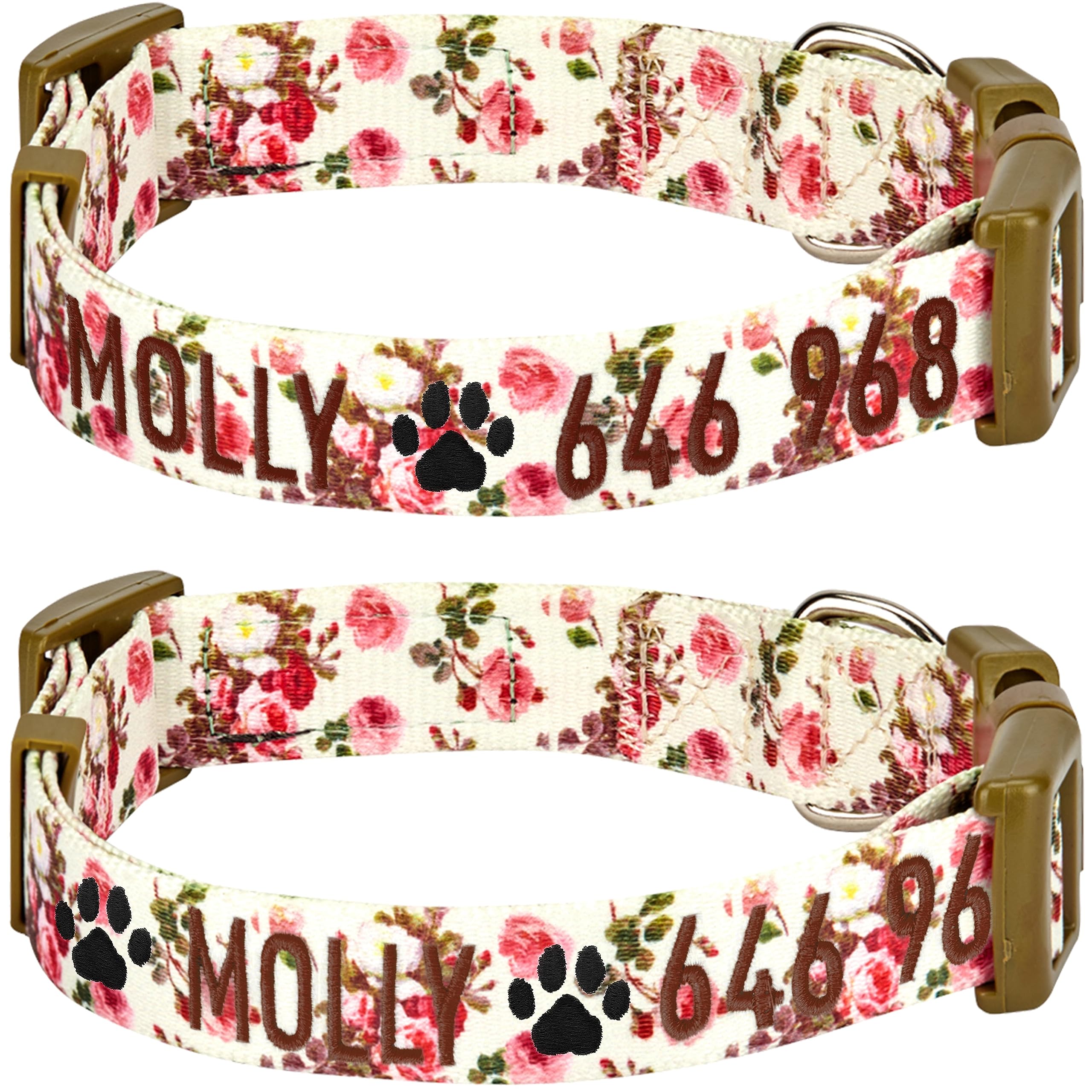 Blueberry Pet Personalized Adjustable ID Dog Collar, Spring Scent Rose Floral, Ivory, Small, Embroidered Name & Phone Number