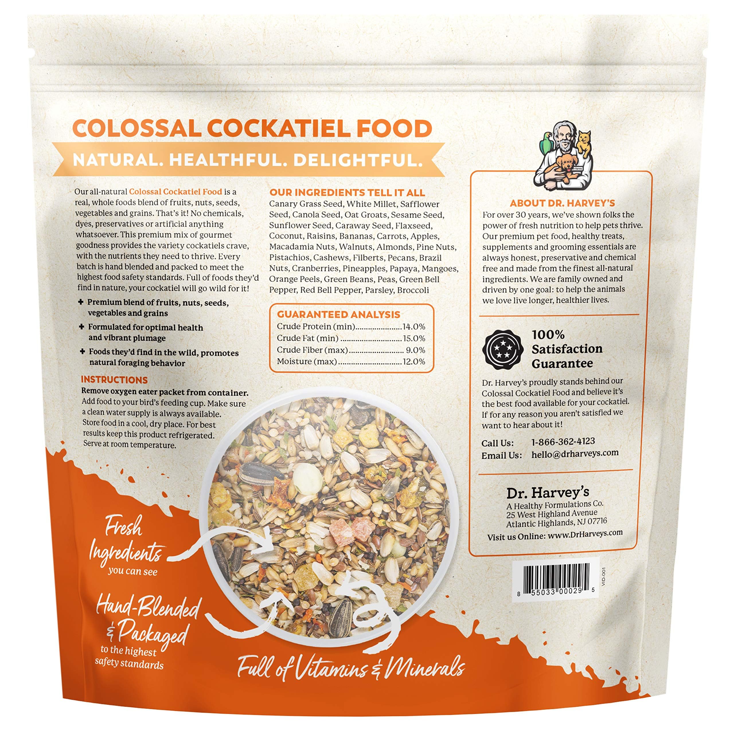 Dr. Harveys Colossal Cockatiel Blend, All Natural Daily Food for Cockatiels (4 pounds)