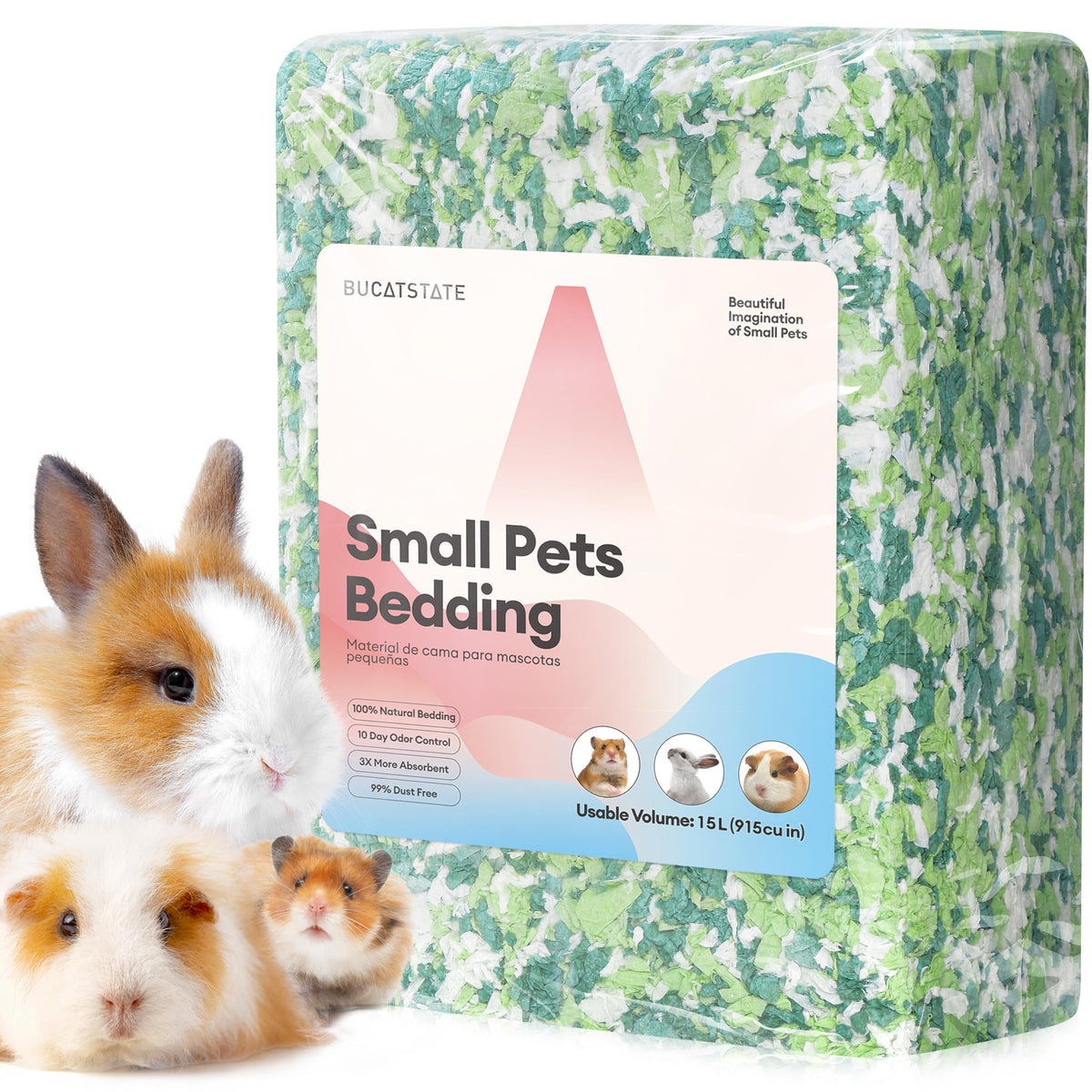 BUCATSTATE Hamster Bedding 15L, 99% Dust-Free Guinea Pig Paper Bedding Odor Control Paper Bedding, Cozy Small Animal Bedding for