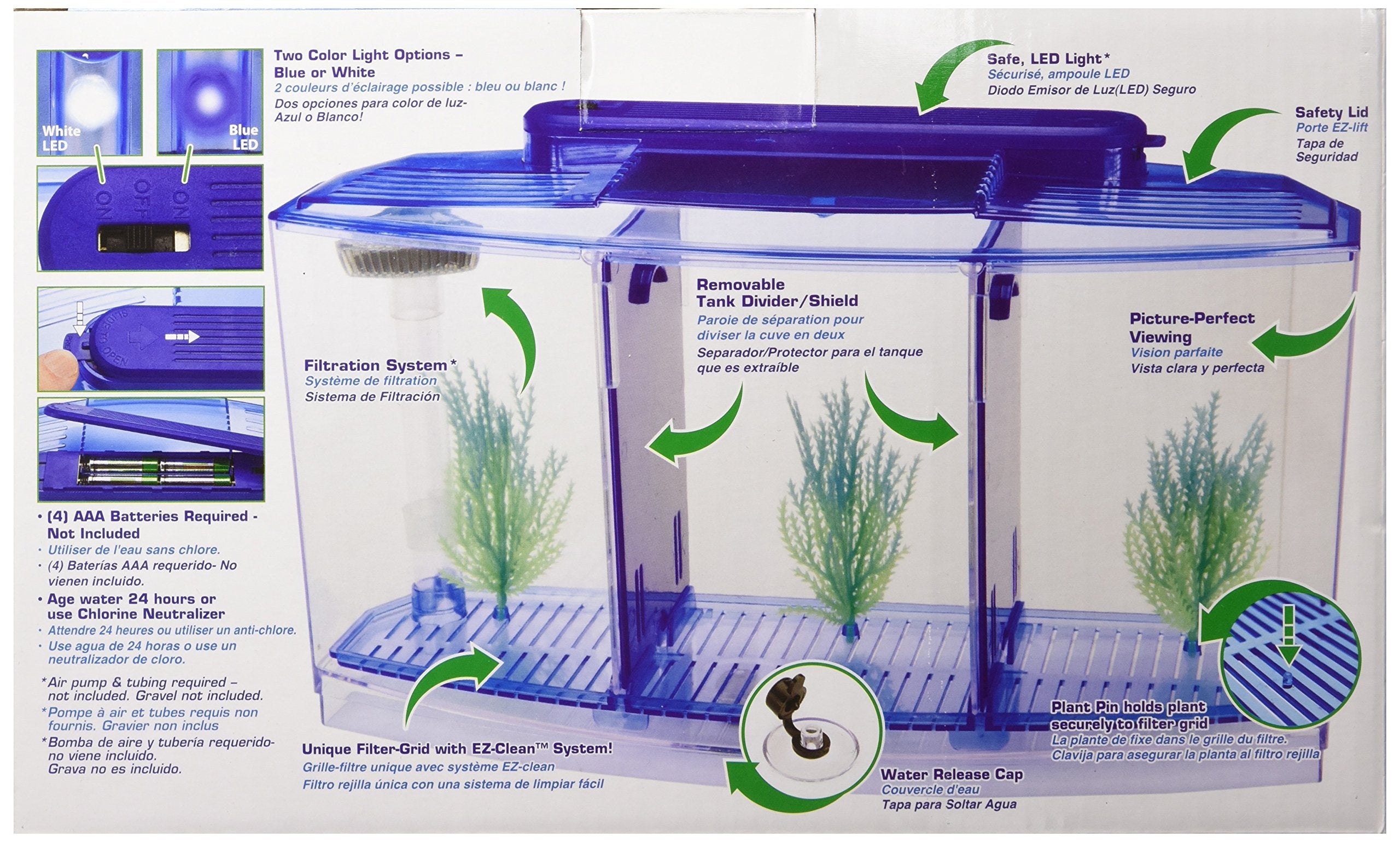 Penn-Plax Deluxe Triple Betta Bow Aquarium Tank - Includes Under Gravel Filter & Plastic Plants - 0.7 Gallon