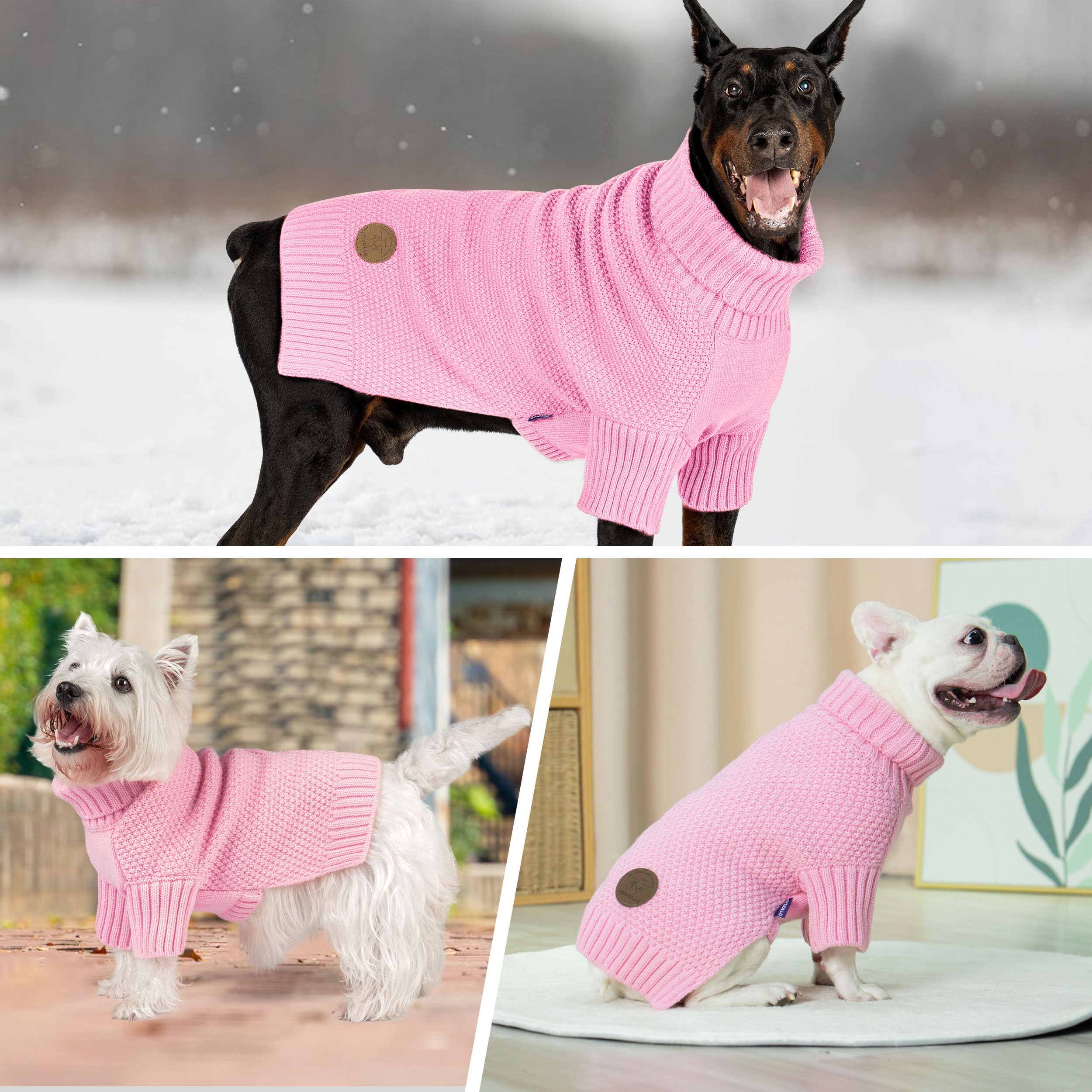 cyeollo Dog Sweater Knitwear Turtleneck Soft Knitwear Pullover Sweaters with Leash Hole Warm Dog Clothes for Large Dogs,Pink, XX