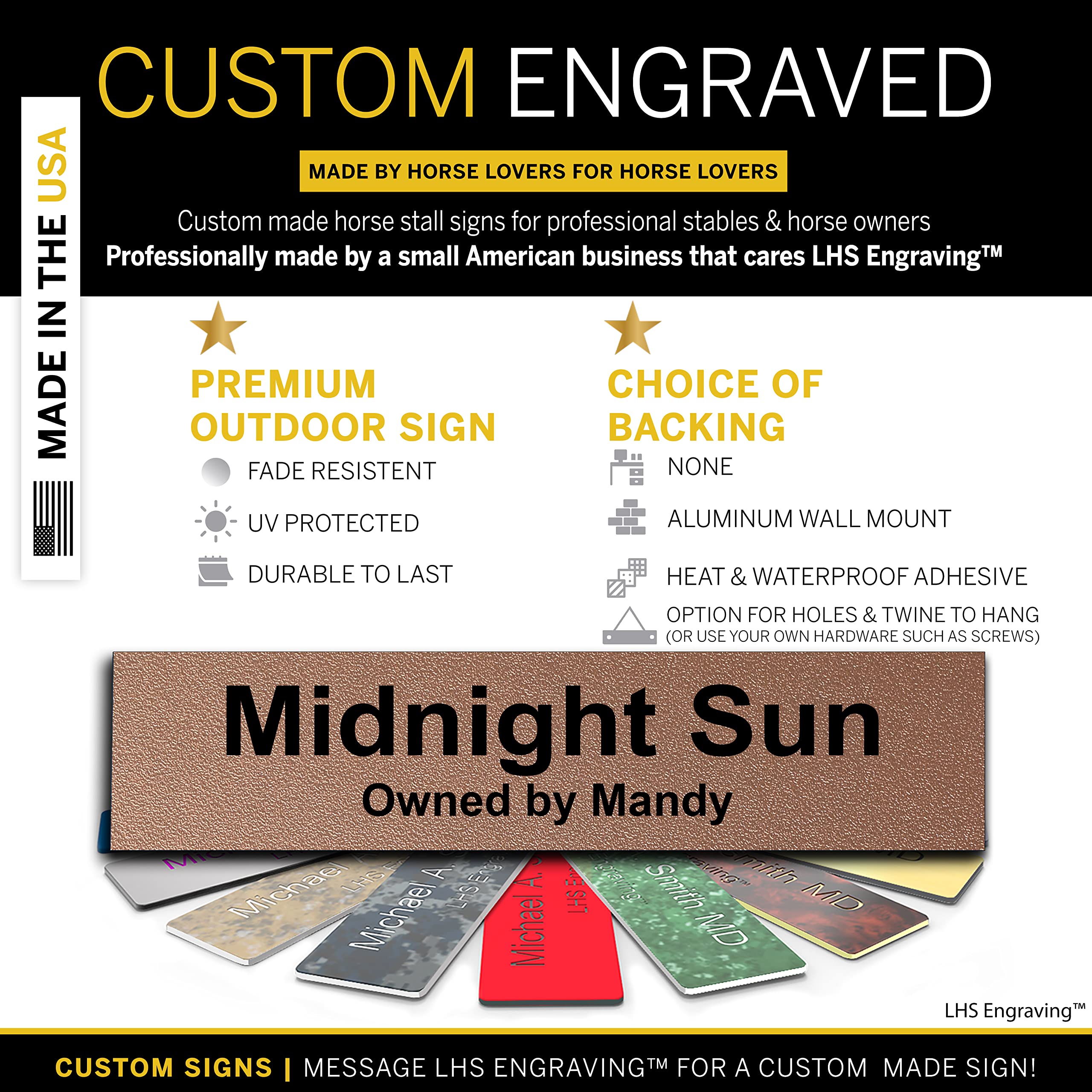 Lhs | Horse Stall Name Plate, 2X6 Personalized Stall Signs, Uv Protected, All Weather Adhesive, Hanging, Mounting Or Other, Text