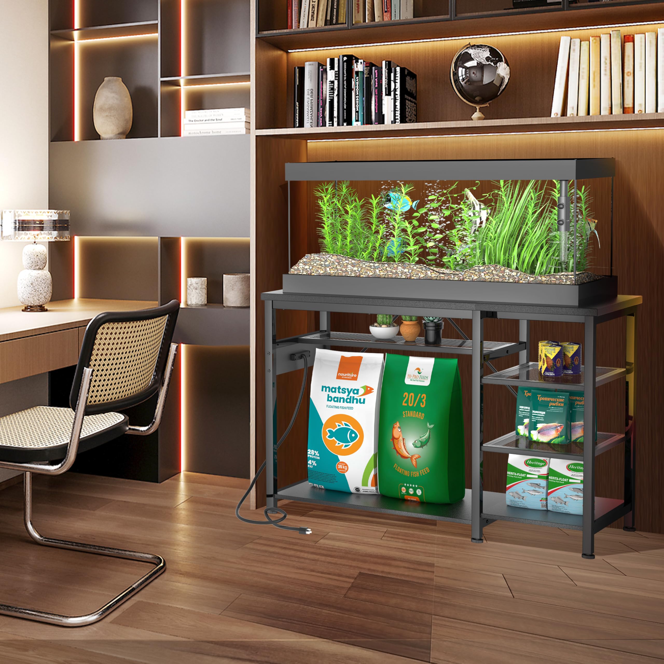 55-75 Gallon Fish Tank Stand: Heavy Duty Aquarium Stand with Power Outlets and Cabinet for Fish Tank Accessories Storage - Metal