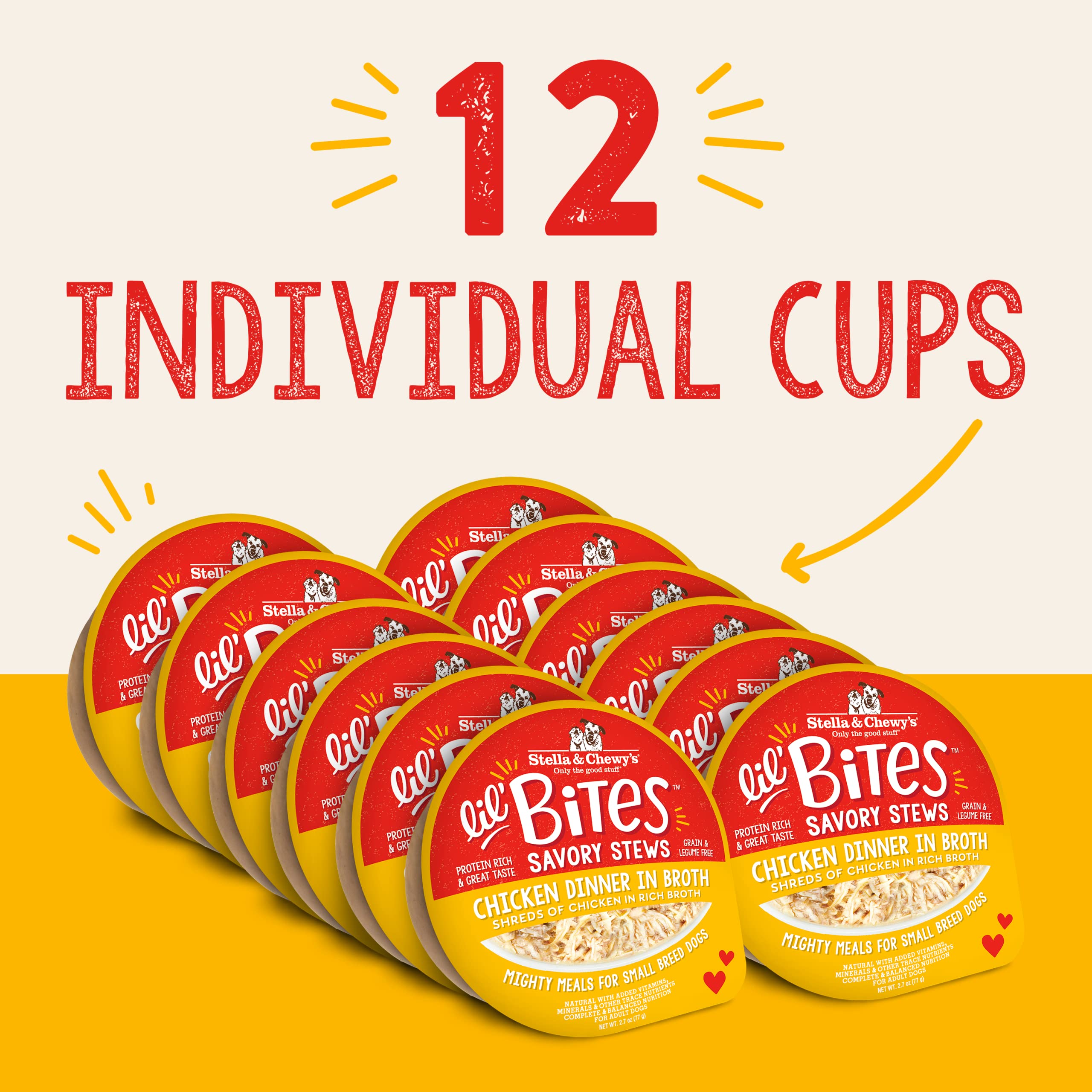 Stella & Chewys Lil Bites Savory Stews for Small Breeds Chicken Dinner in Broth, 2.7 oz. Cups (Pack of 12)