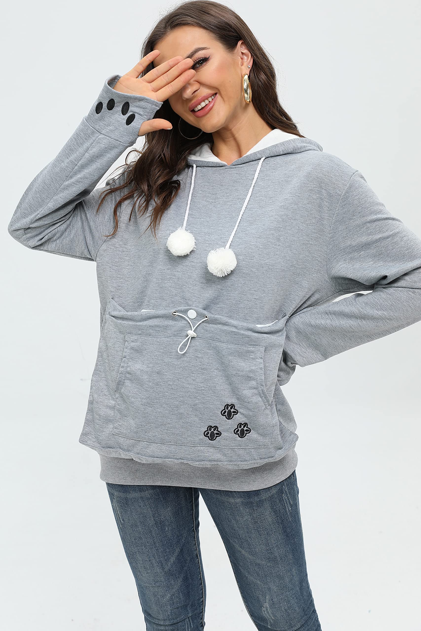 Bombaxceiba Pullover Long Sleeve Puppy Holder Sweatshirt Pet Carrier Cat Dog Kangaroo Pouch Hoodies (Gray,S)