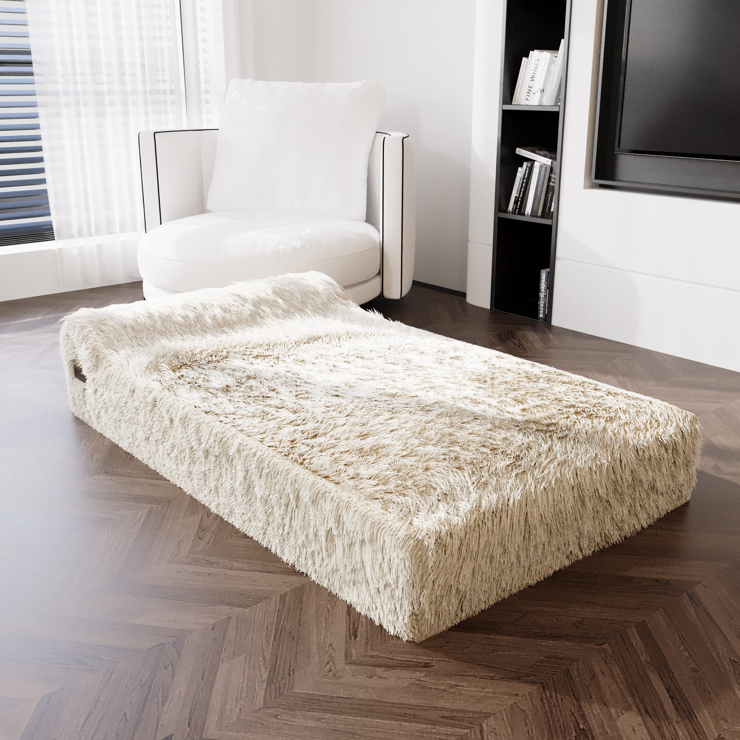 KOPEKS Orthopedic Memory Foam Dog Bed 7'' Inch Thick Extra Large Dog Bed with Pillow Fluffy Brown 50''x34''x10'' Includes Waterp
