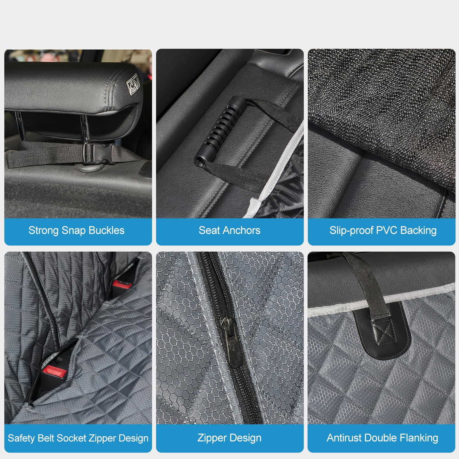 Anosospecial Grey Dog Car Seat Cover For Back Seat,Non-Stick Fur,Pet-Friendly And Waterproof - Universal Fit Interior Protector
