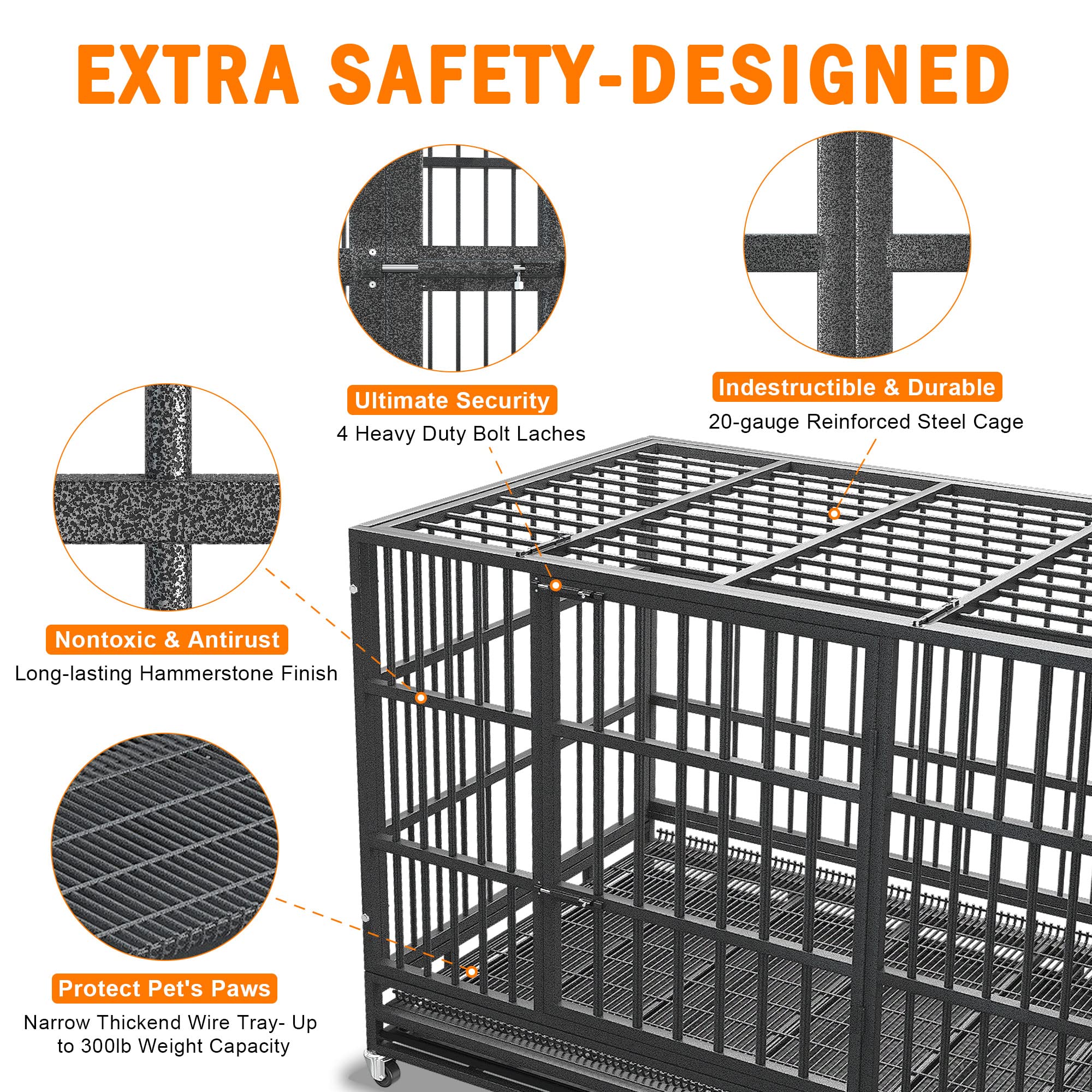 BOLDBONE Heavy Duty Indestructible Dog Crate 42-Inch Alloy Steel Black with Wheels