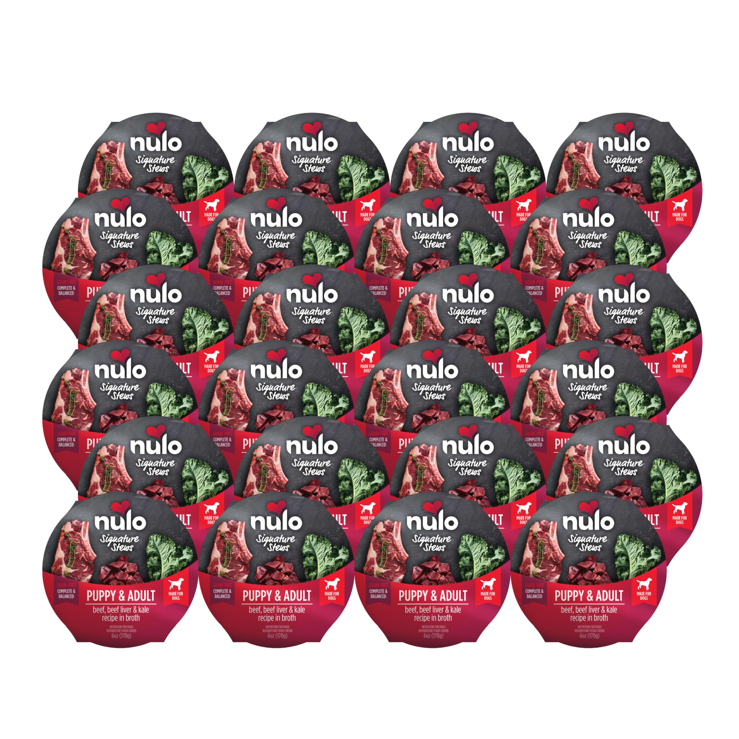 Nulo Dog Signature Stew Beef, Beef Liver, & Kale in Broth, 16 x 6 oz Cup