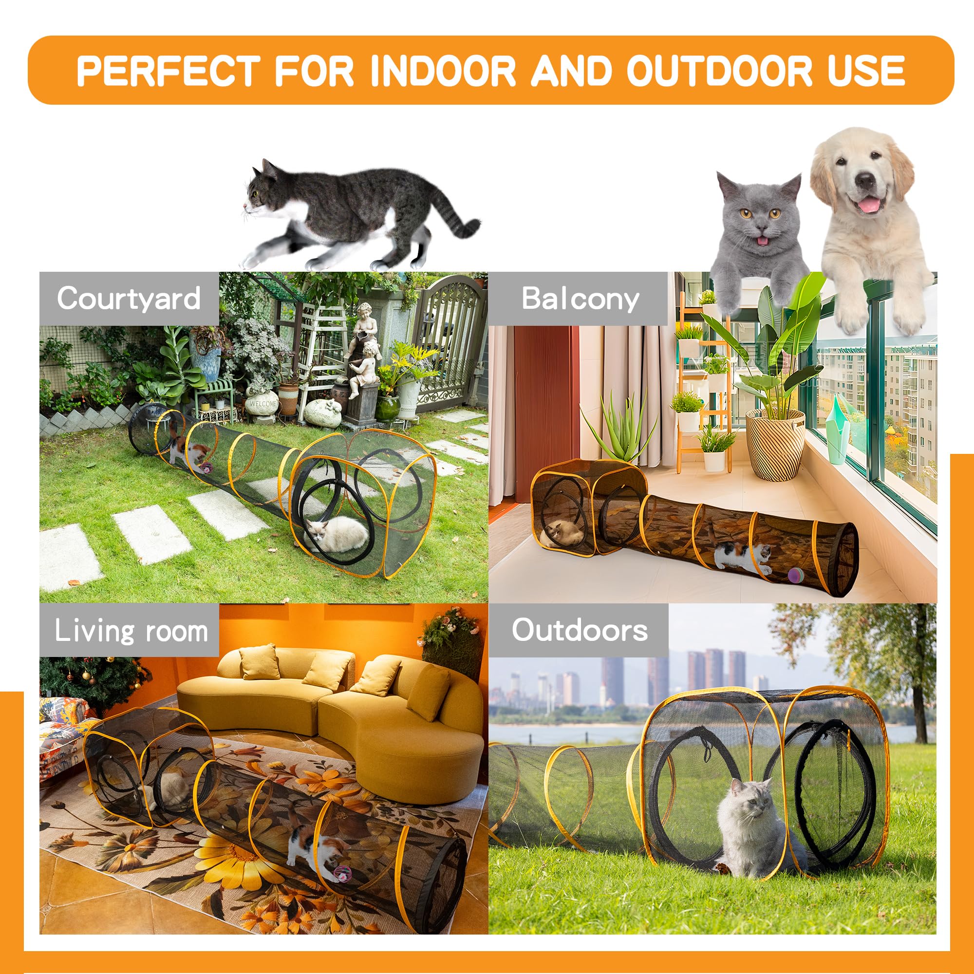 Itent Cat Play Tunnel + Cube(With Three Ways) For Indoor And Outdoor, Cat Play House, Cat Enclosures, Collapsible Cat Cube, Tunnel, Cat Toys Easy To Connect With Cat Tent