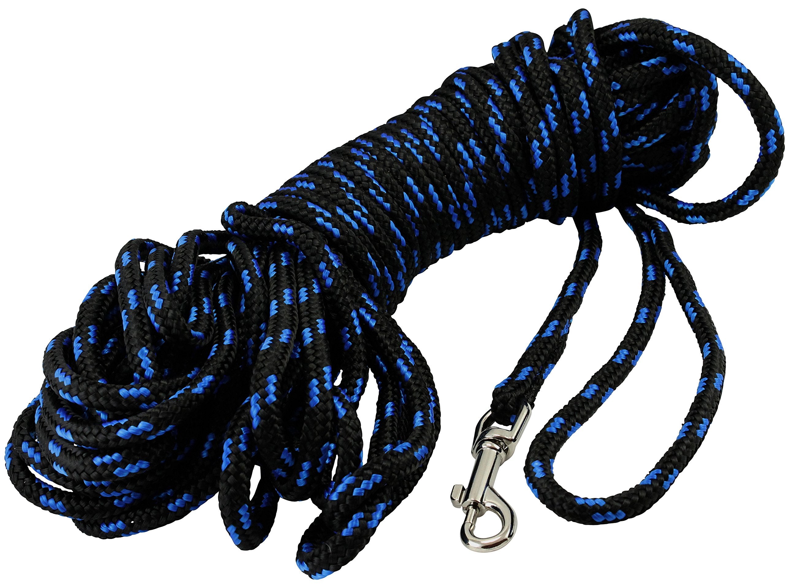 Dogs My Love Braided Nylon Rope Tracking Dog Leash, Black/Blue 15-Feet/30-Feet/45-Feet/60-Feet 3/8' Diameter Training Lead Medium (30Ft - Diam 3/8' (8Mm))