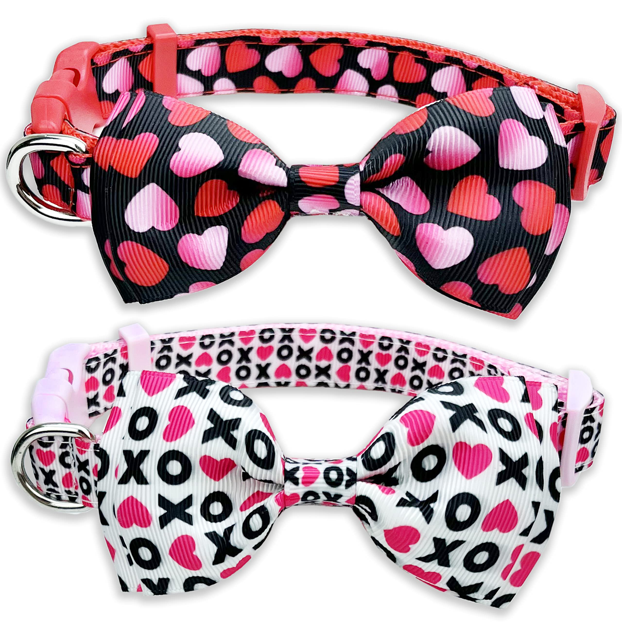 2 Pack Valentine Holiday Dog Bow Tie Collar, Heart Dog Collar For Large Medium Small Pets Puppies (Medium)