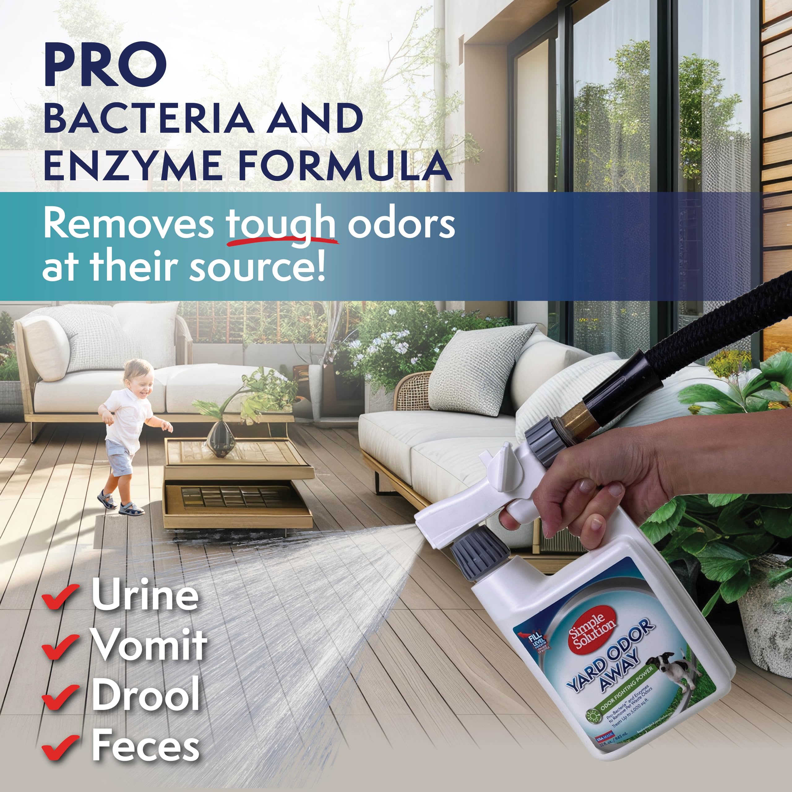 Simple Solution Yard Odor Away! Hose Spray Concentrate | Pet Odor Eliminator for Outdoors | 32 oz