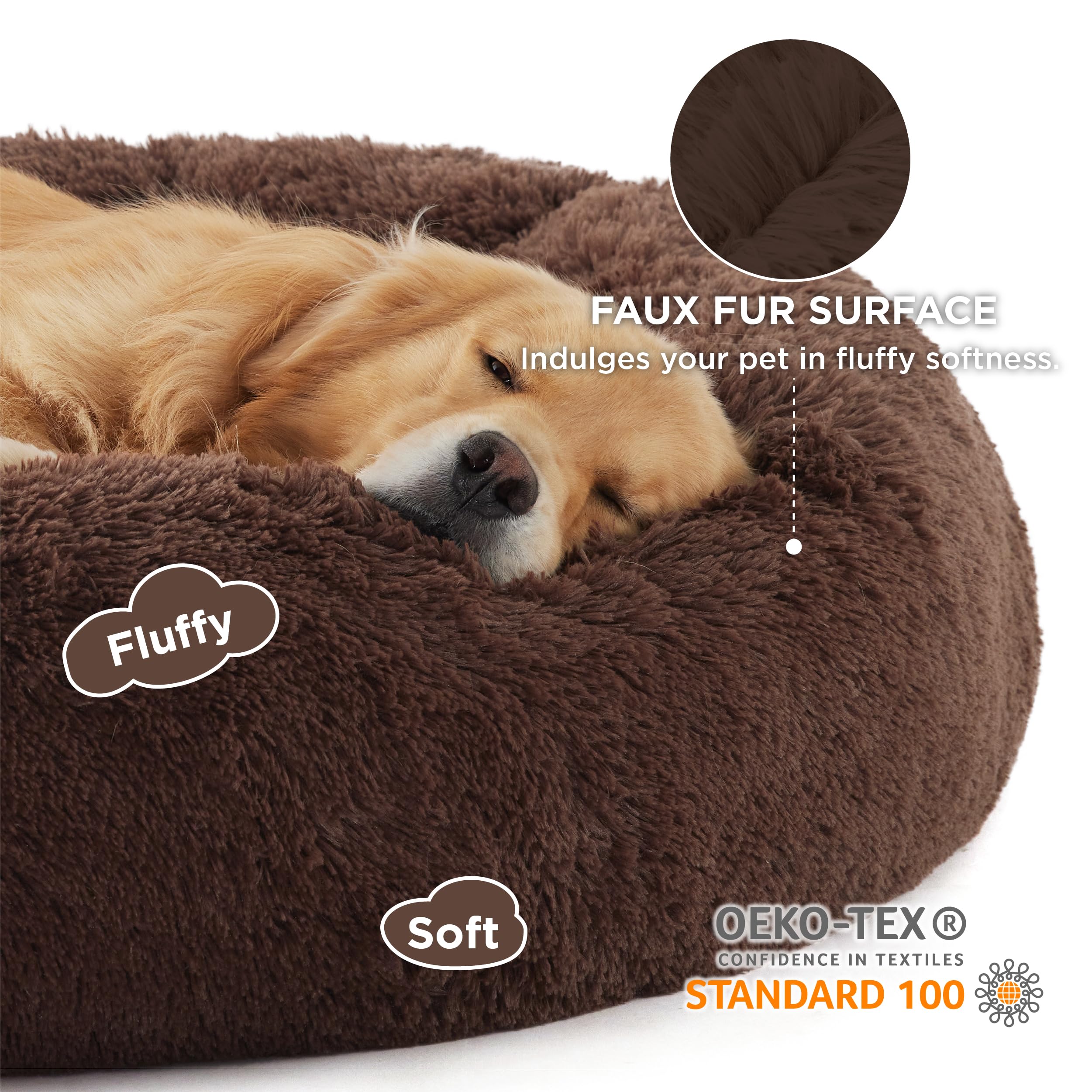Bedsure Calming Dog Bed For Extra Large Dogs - Donut Washable Large Pet Bed, Anti-Slip Round Fluffy Plush Faux Fur Dog Bed, Fits