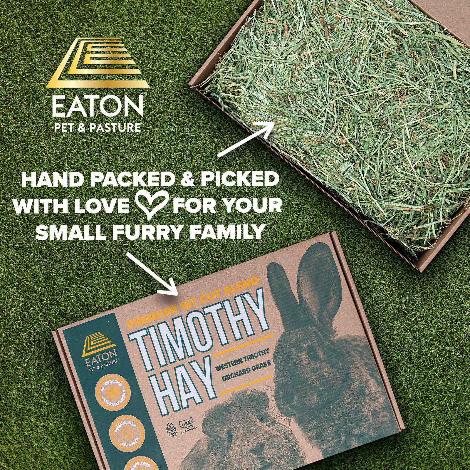 Eaton Pet and Pasture Naturally Grown, Premium, 1st Cut Blend, Western Timothy Hay Orchard Blend, Small Animal Food, Sustainable