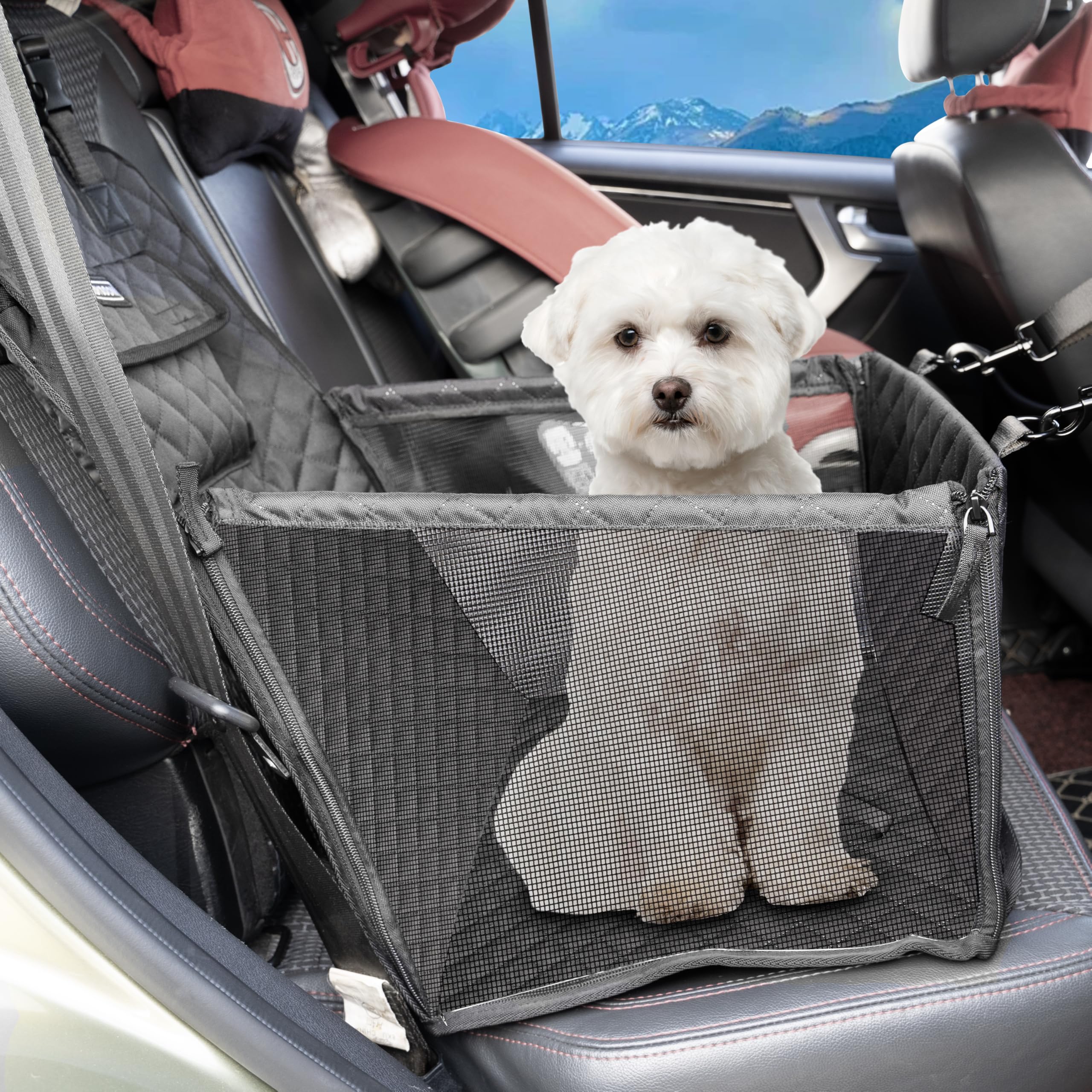 Dog Car Seat For Small Dogs, Foldable Non-Slip Pet Carseat With Storage Pocket, Waterproof & Durable Dog Seat Cover For Cars/Suv