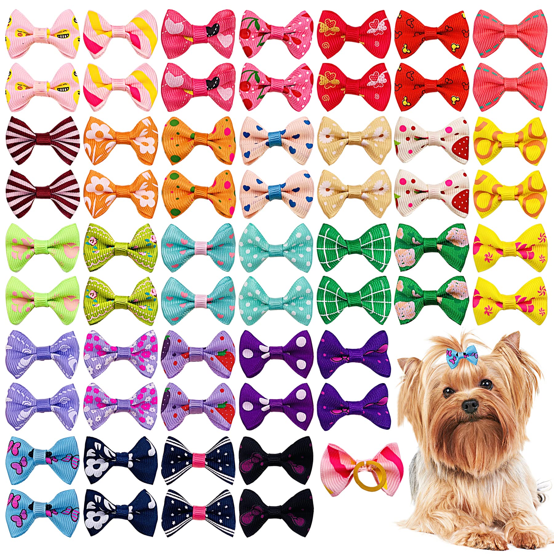Pet Show 300Pcs 150Pairs Small Dog Hair Bows With Rubber Bands Bulk Bowknot For Yorkshire Girls Topknot Cat Puppy Headdress Grooming Hair Accessories Random Color For Groomers