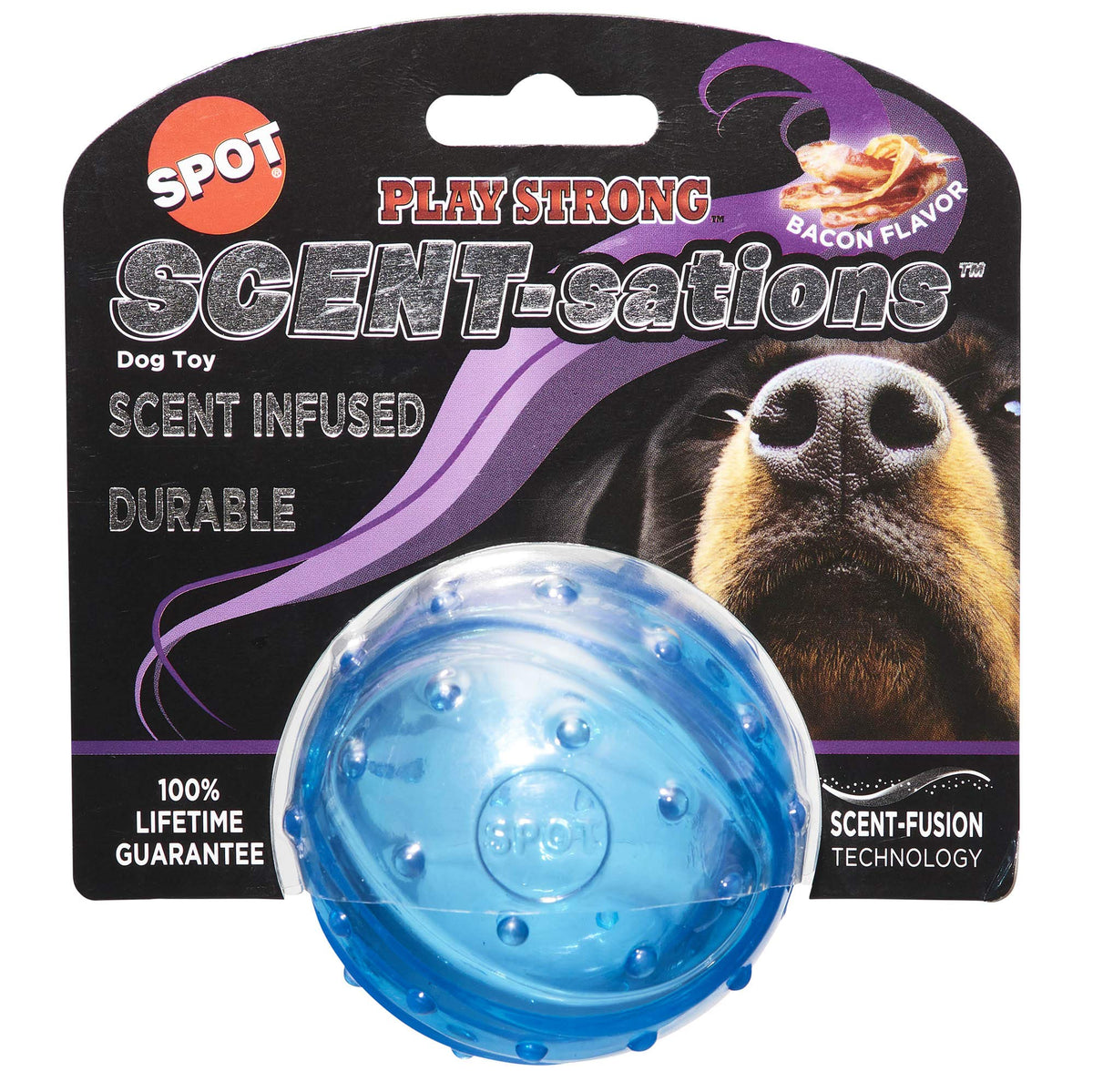 Spot Play Strong Scent-Sations Ball - Scent-Infused, Strong, Durable Tpr Rubber, Heavy Duty Dog Toys For Aggressive Chewers Up To 45Lbs, Perfect For Puppies & Medium Breeds, 3.25In, Bacon Flavored