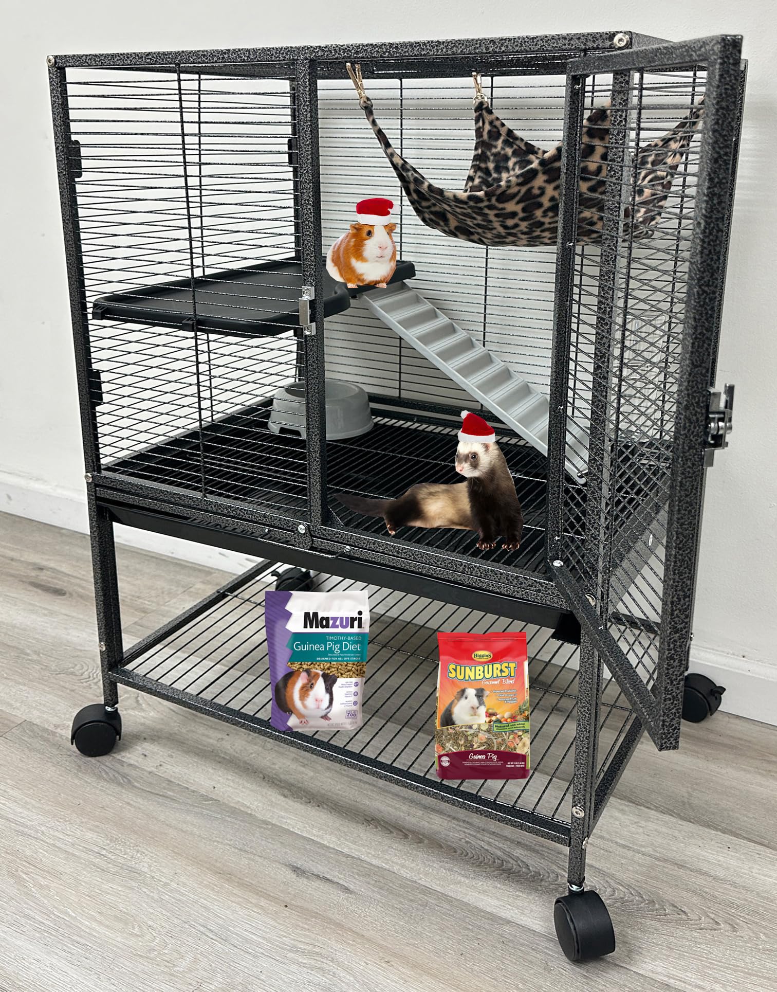 Two Tiers 2-Levels Ferret Hammock Chinchilla Guinea Pig Rabbit Mouse Rats Small Animal Critter Home Rolling Cage Tight 1/2-inch 