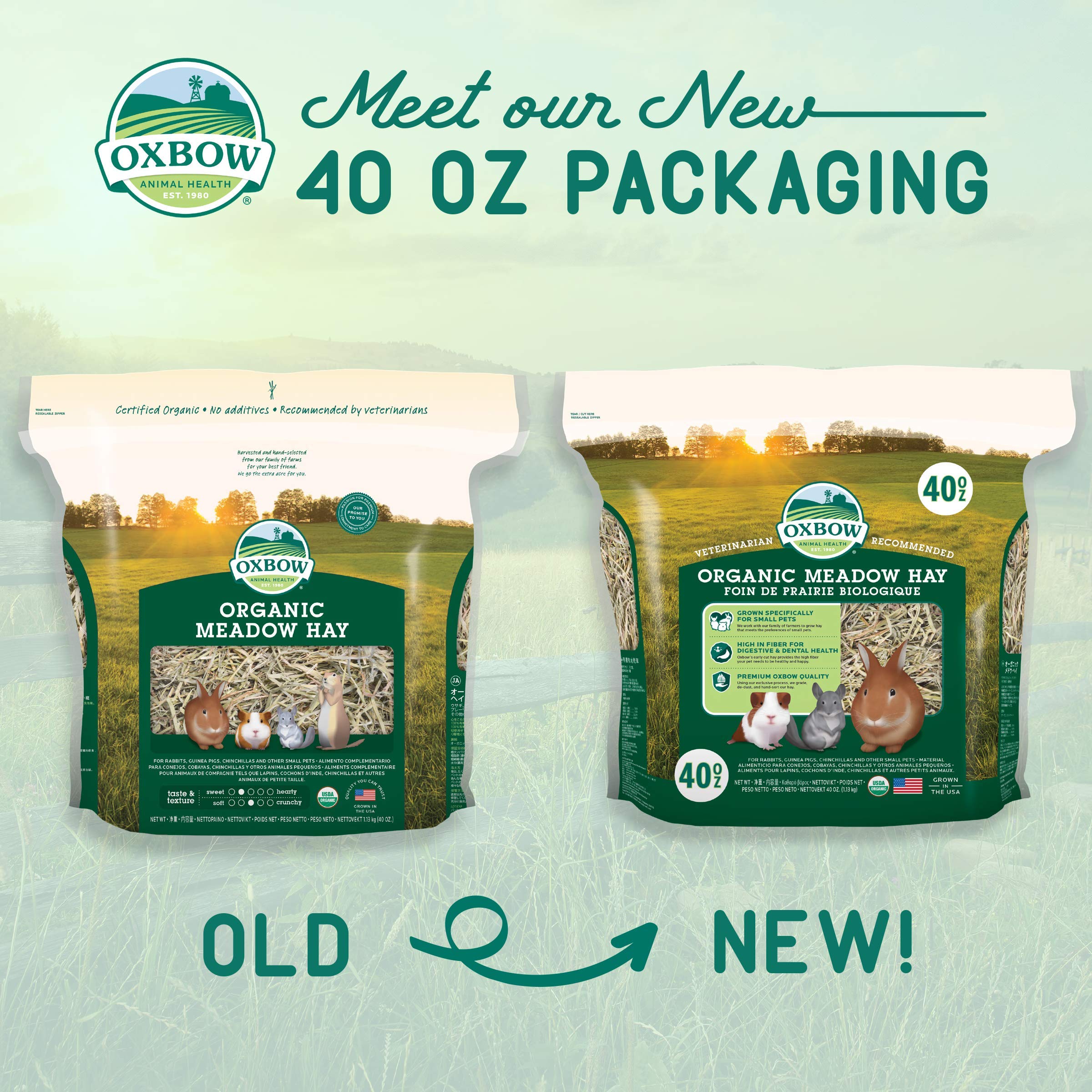 Oxbow Animal Health Meadow Hay - All Natural Hay For Rabbits, Guinea Pigs, Chinchillas, Hamsters & Gerbils - 40 Oz.