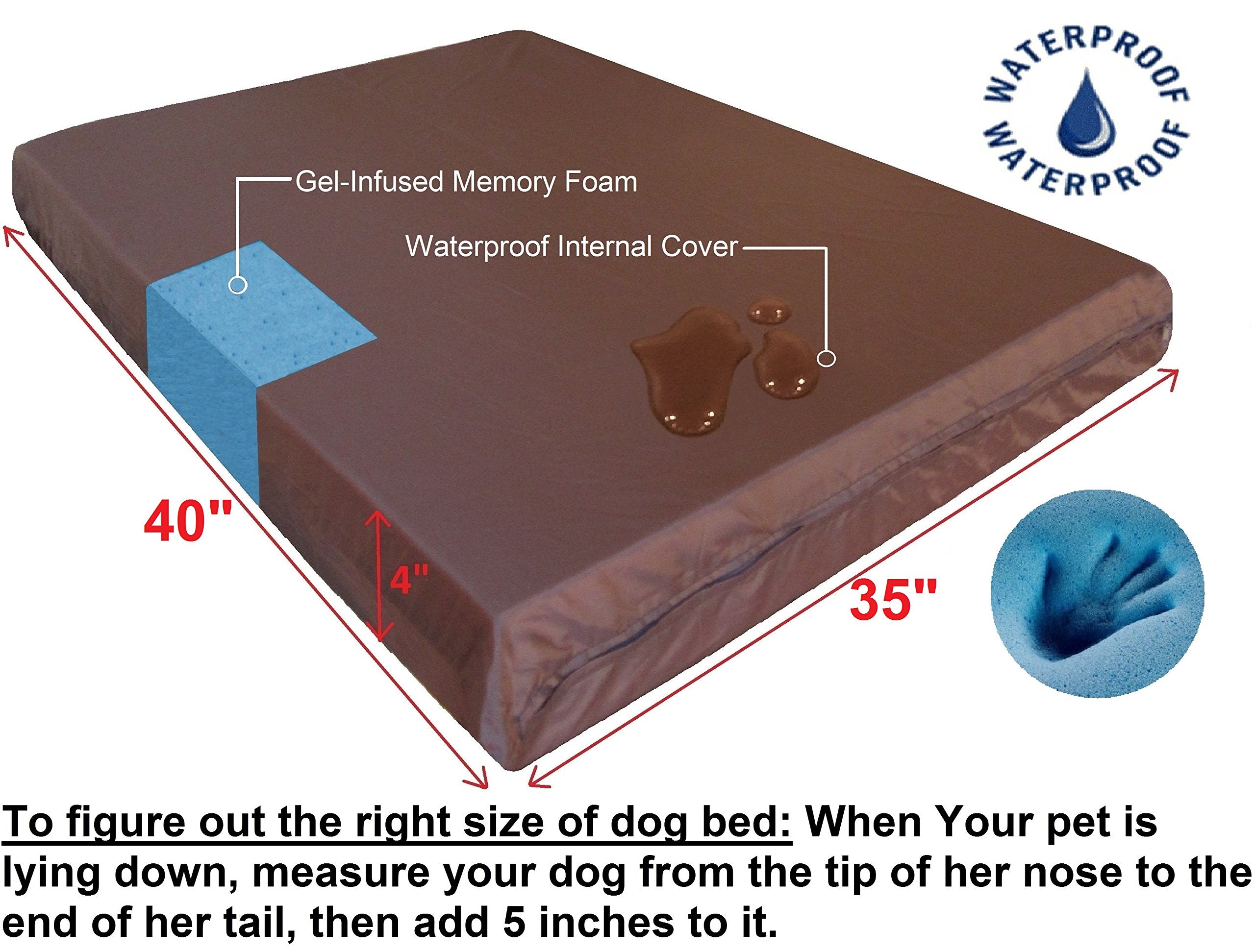 Dogbed4Less Extra Large Orthopedic Gel Memory Foam Dog Bed, Waterproof Liner, Machine Washable Cover And Extra Pet Bed Case, 40X